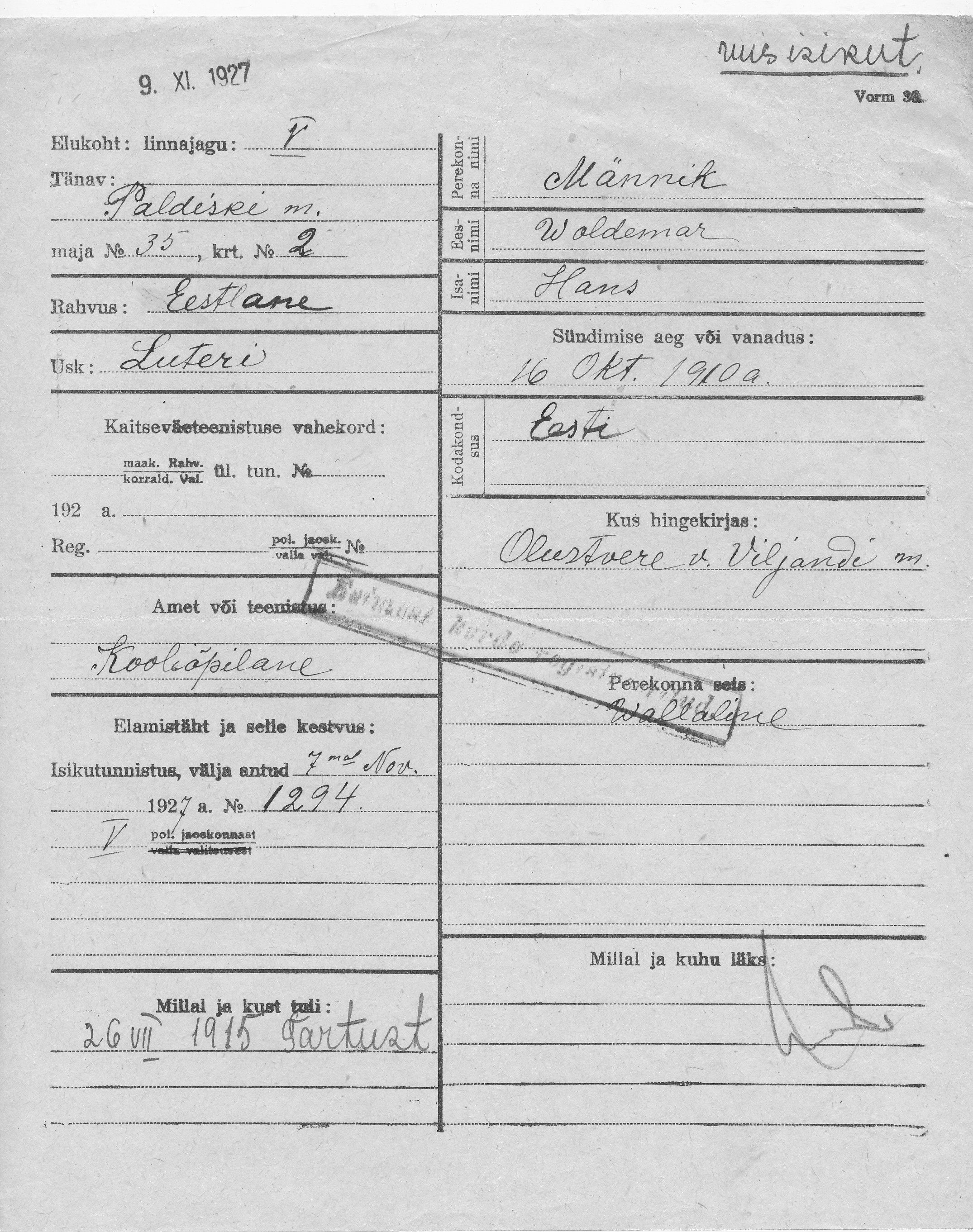 Männik, Woldemar, Hans