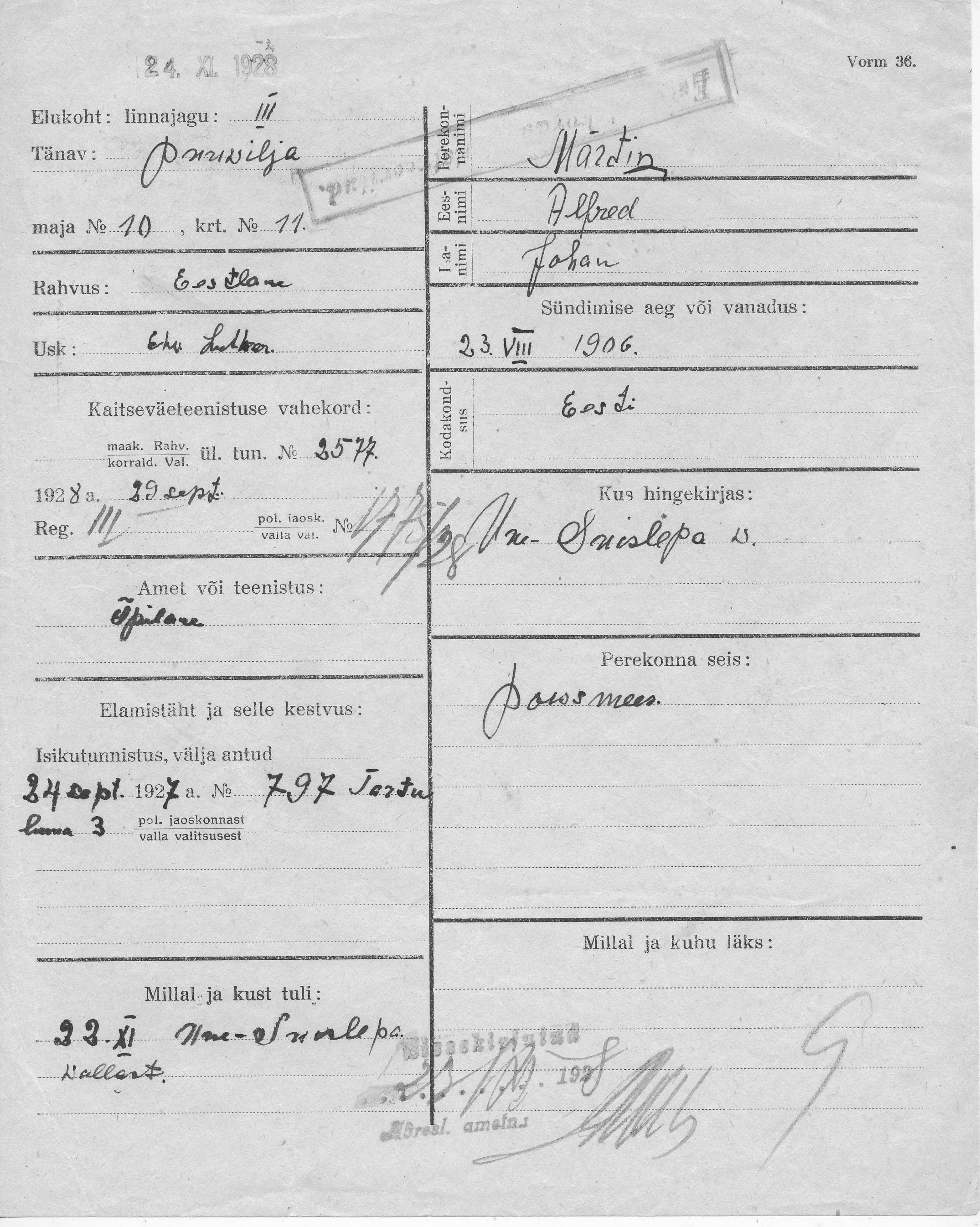 Märtin, Alfred, Johan