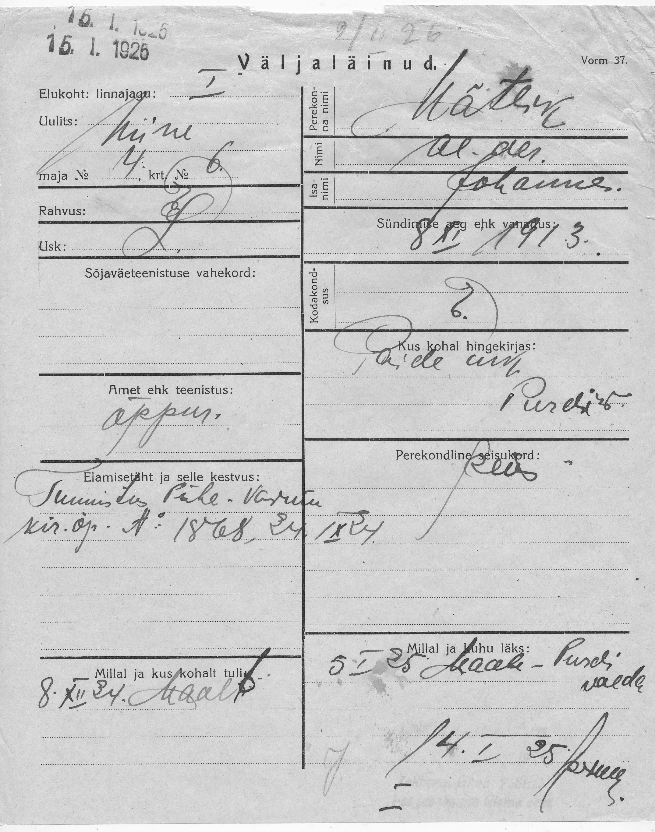 Mätlik, Aleksander, Johannes