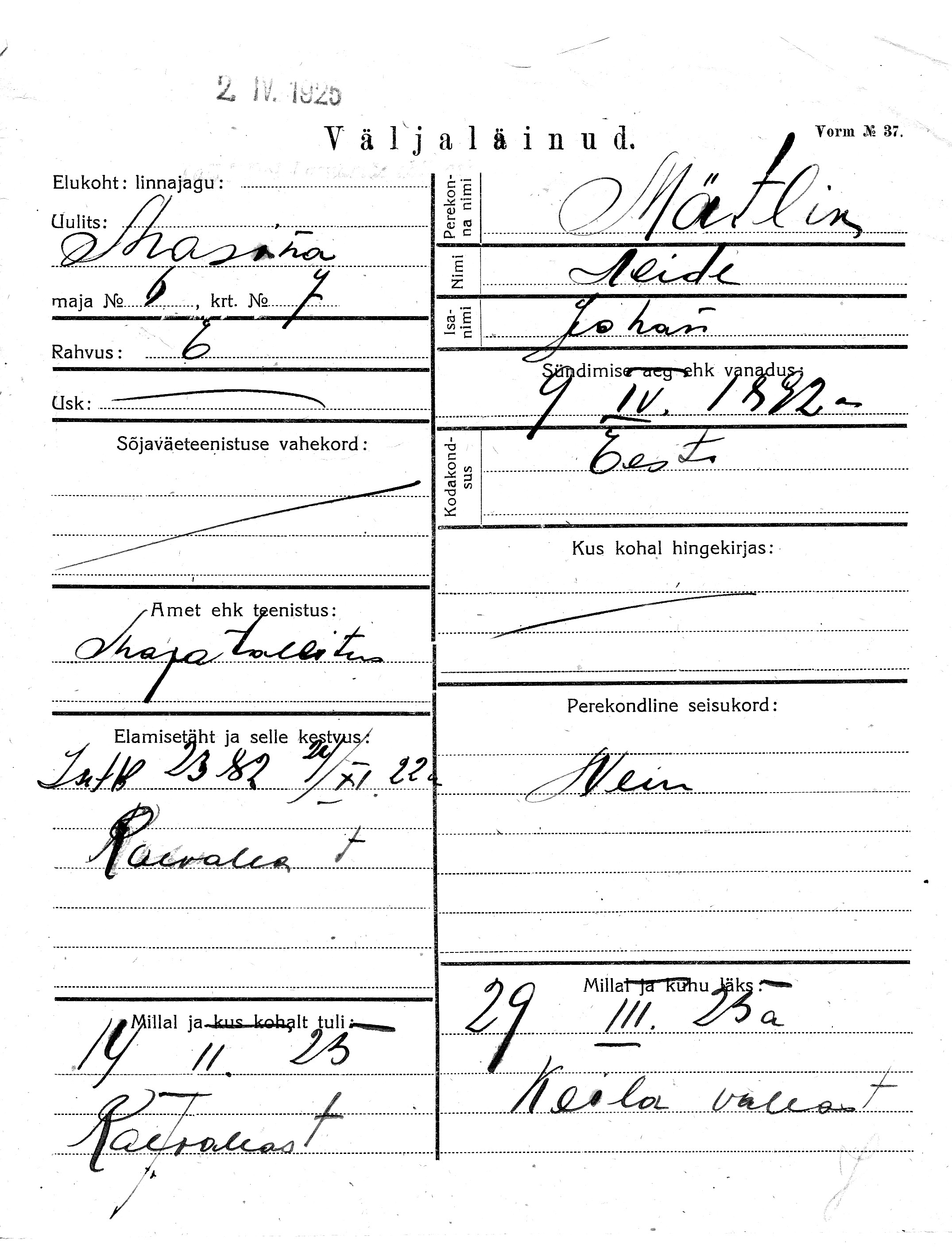 Mätlik, Alide, Johan