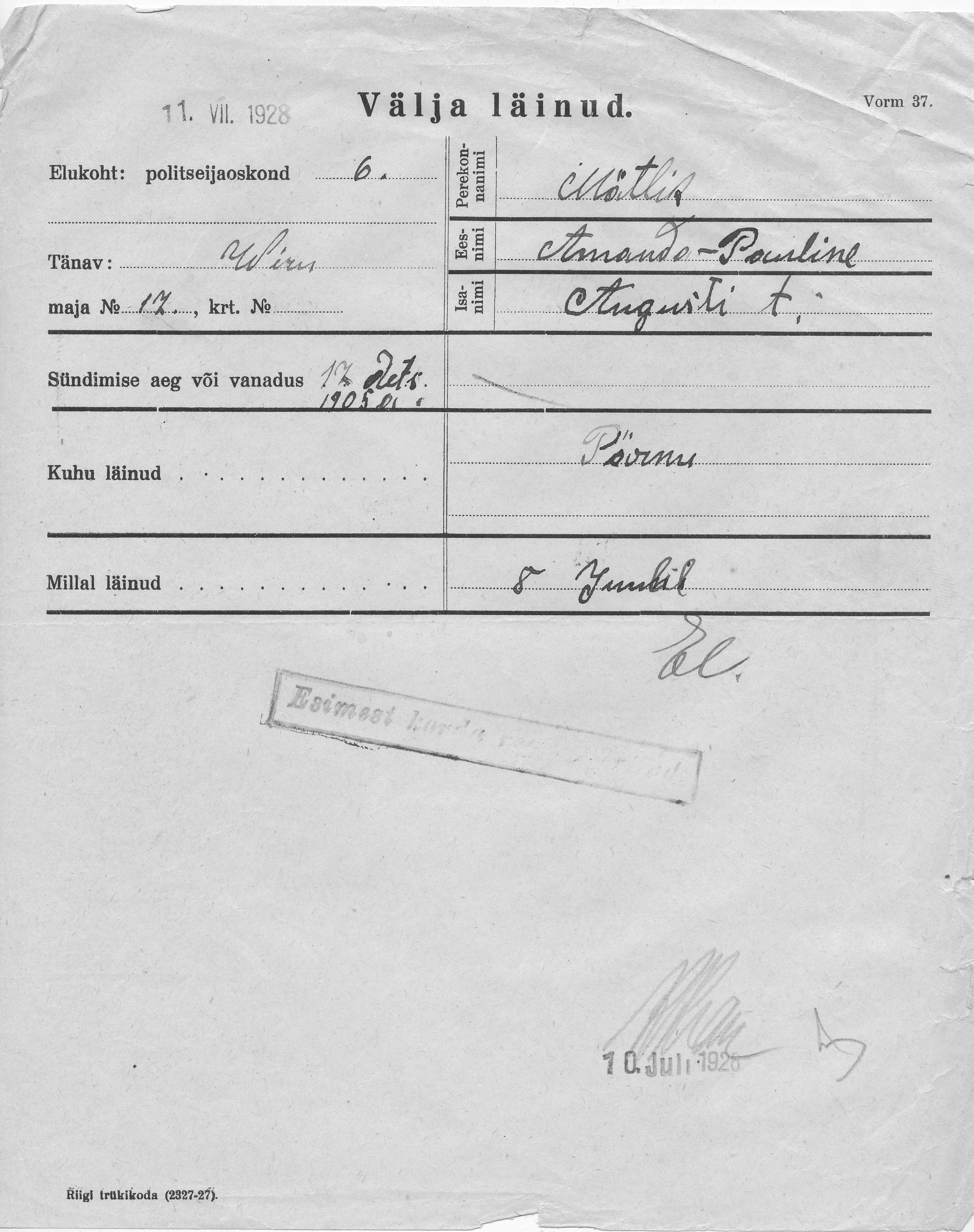 Mätlik, Amanda-Pauline, August