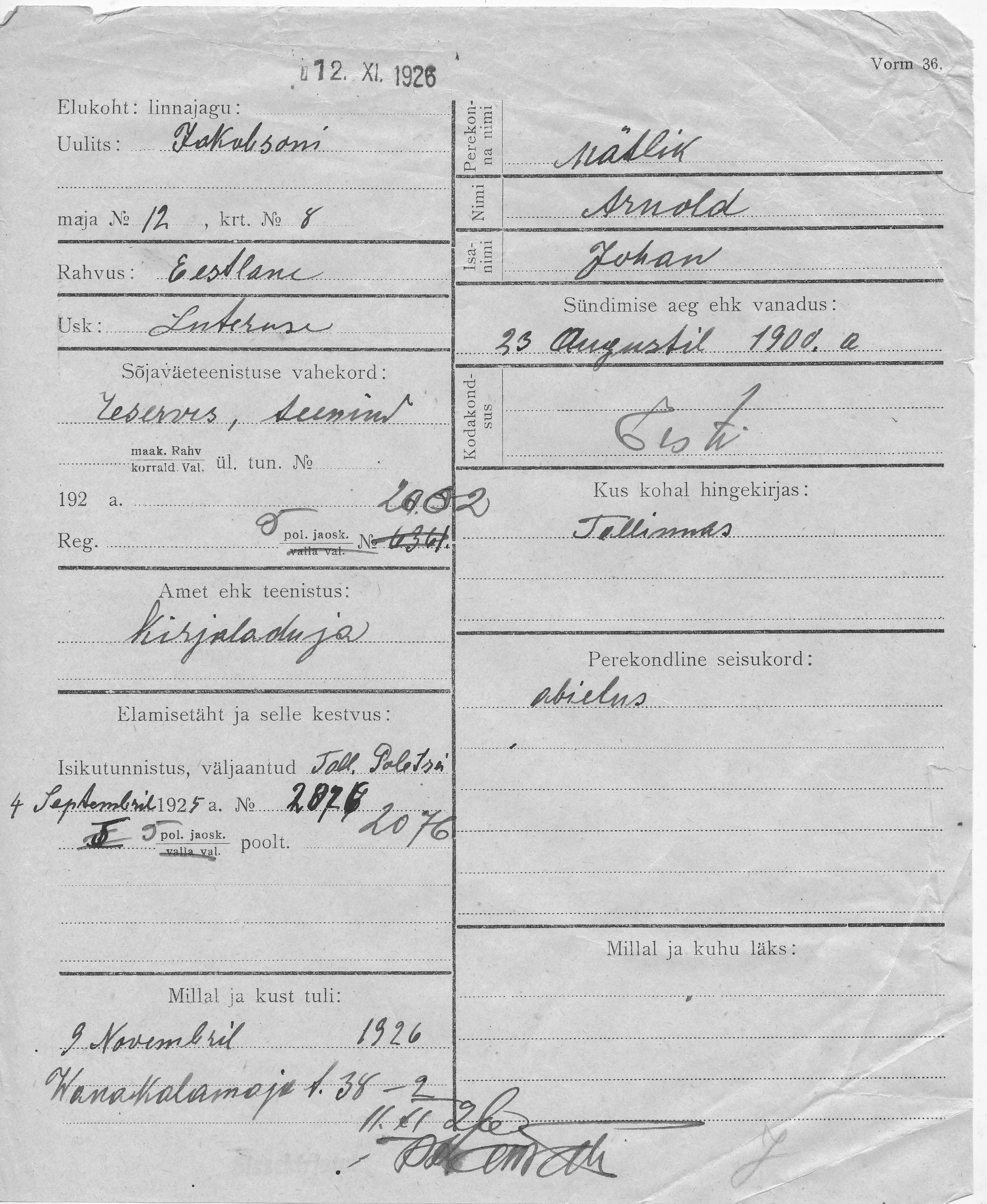 Mätlik, Arnold, Johan