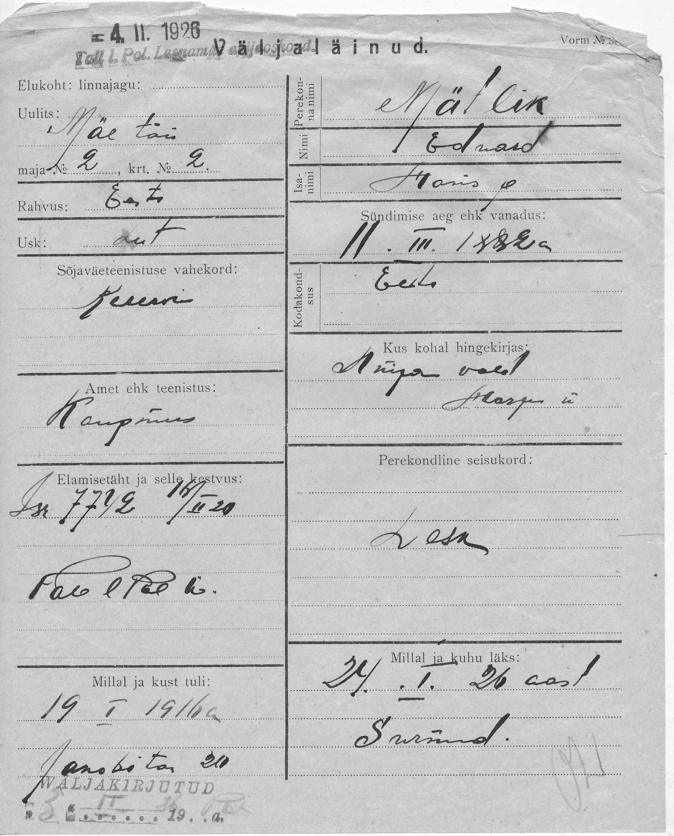 Mätlik, Eduard, Hans