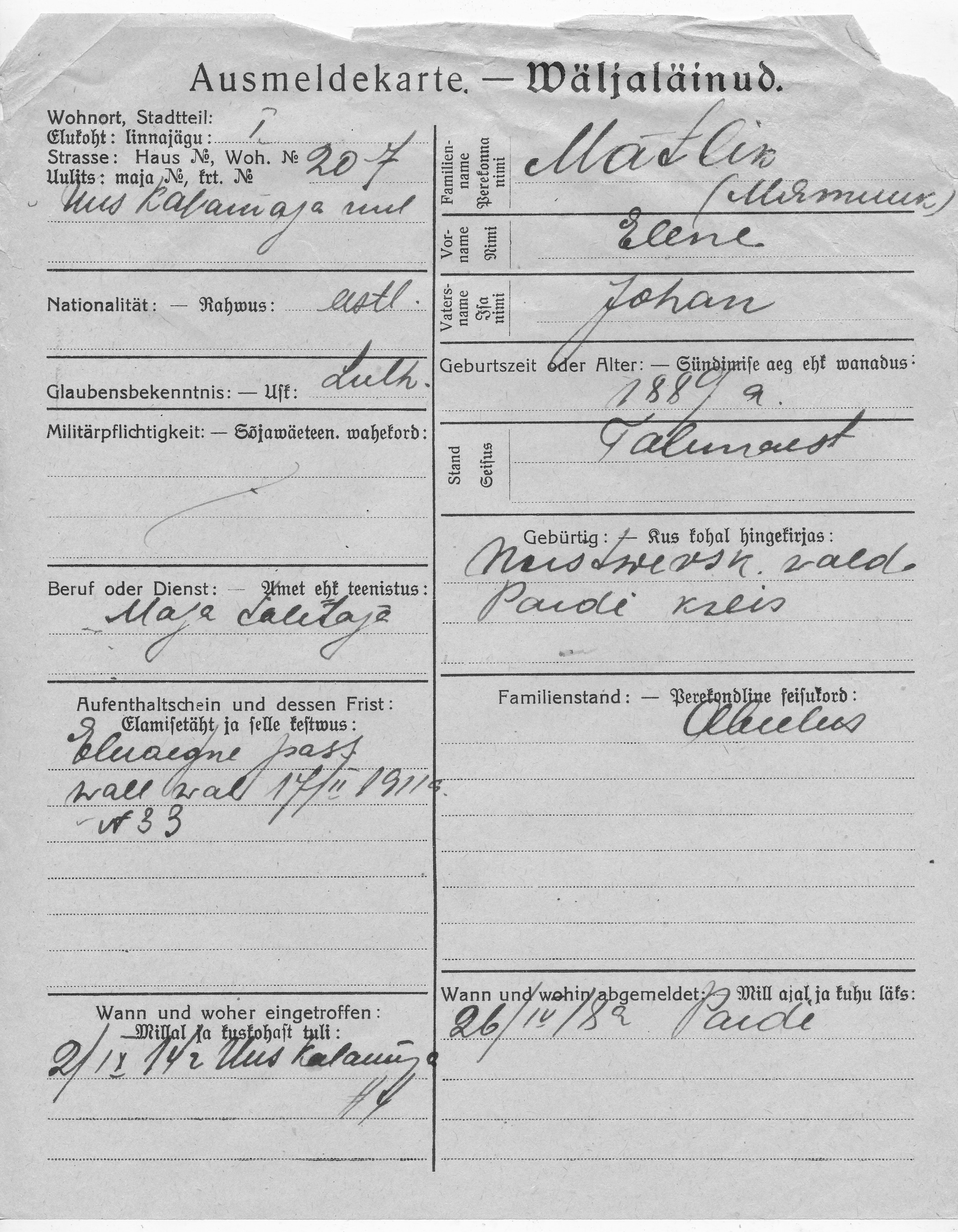 Mätlik, Elene, Johan