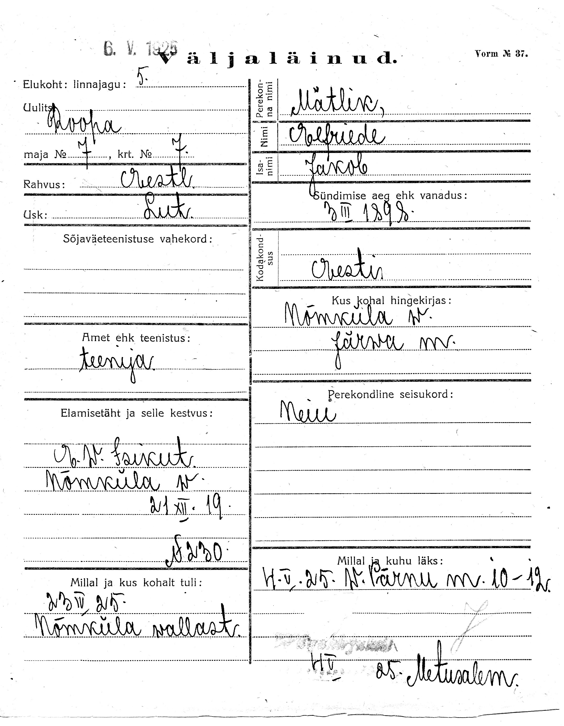 Mätlik, Elfriede, Jakob