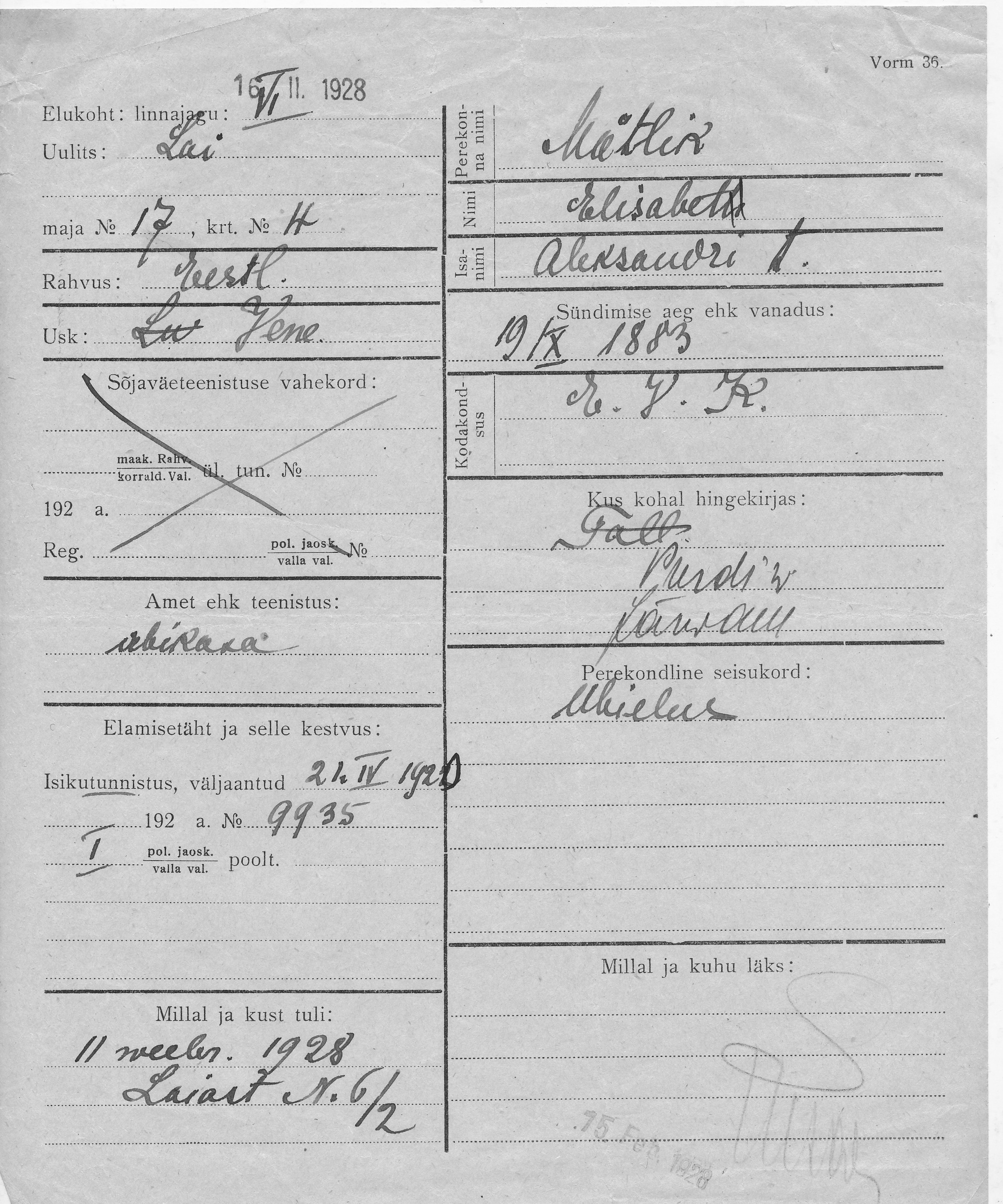 Mätlik, Elisabet, Aleksander