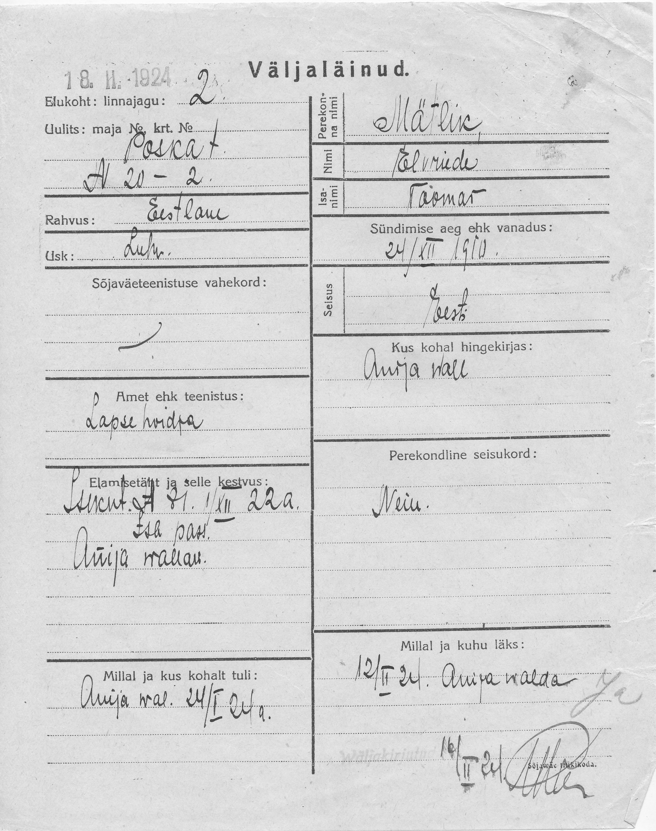 Mätlik, Elvriede, Toomas