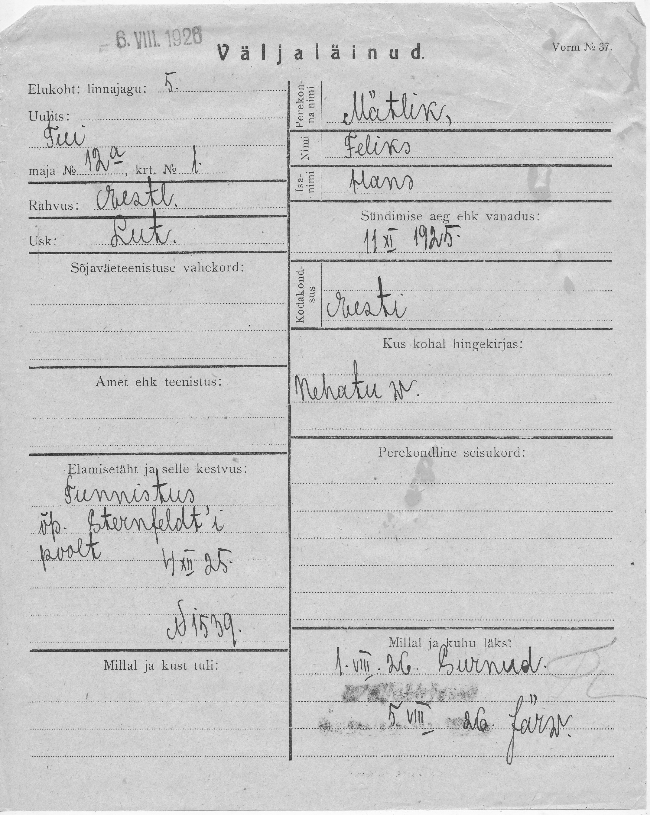 Mätlik, Feliks, Hans