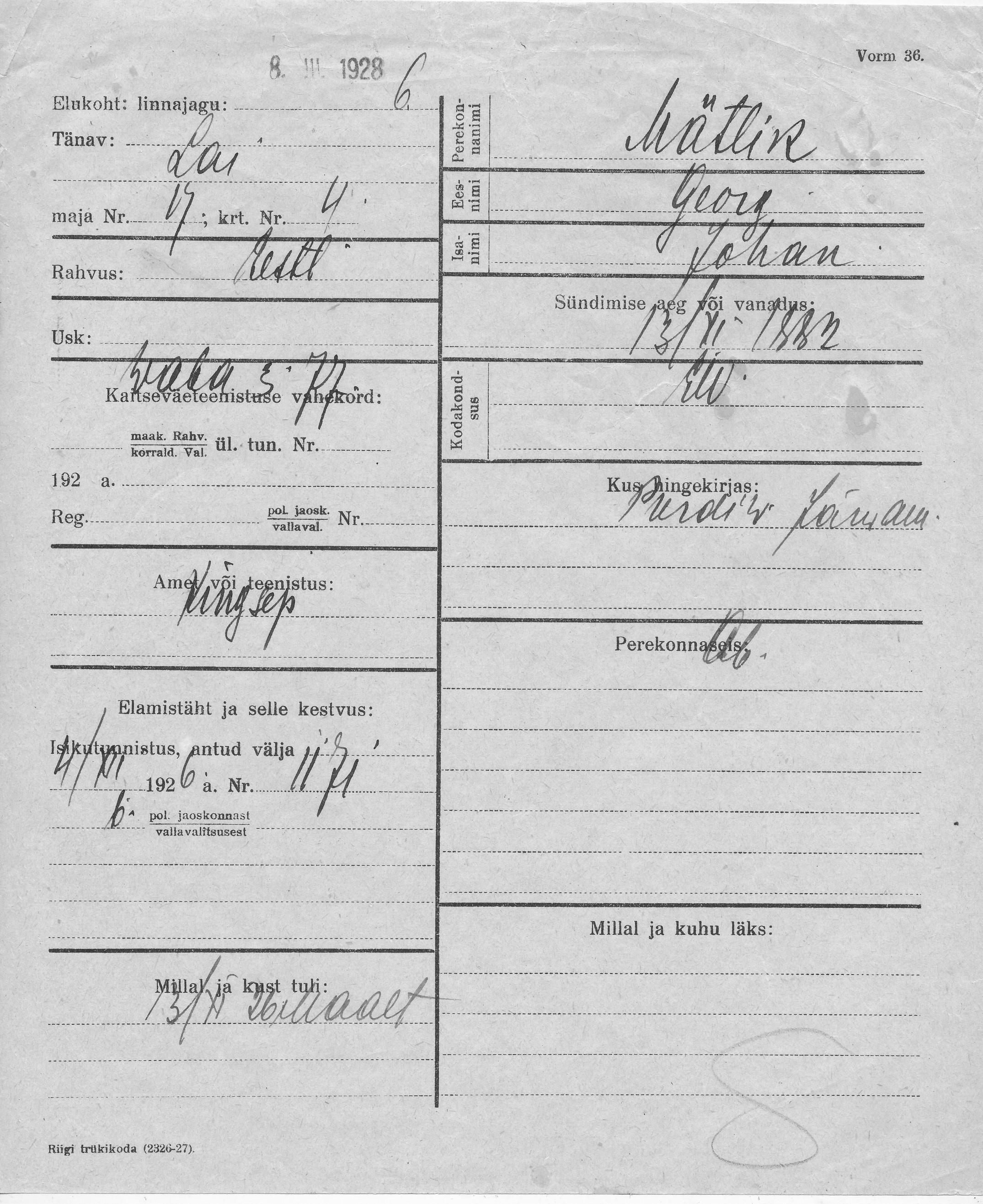 Mätlik, Georg, Johan