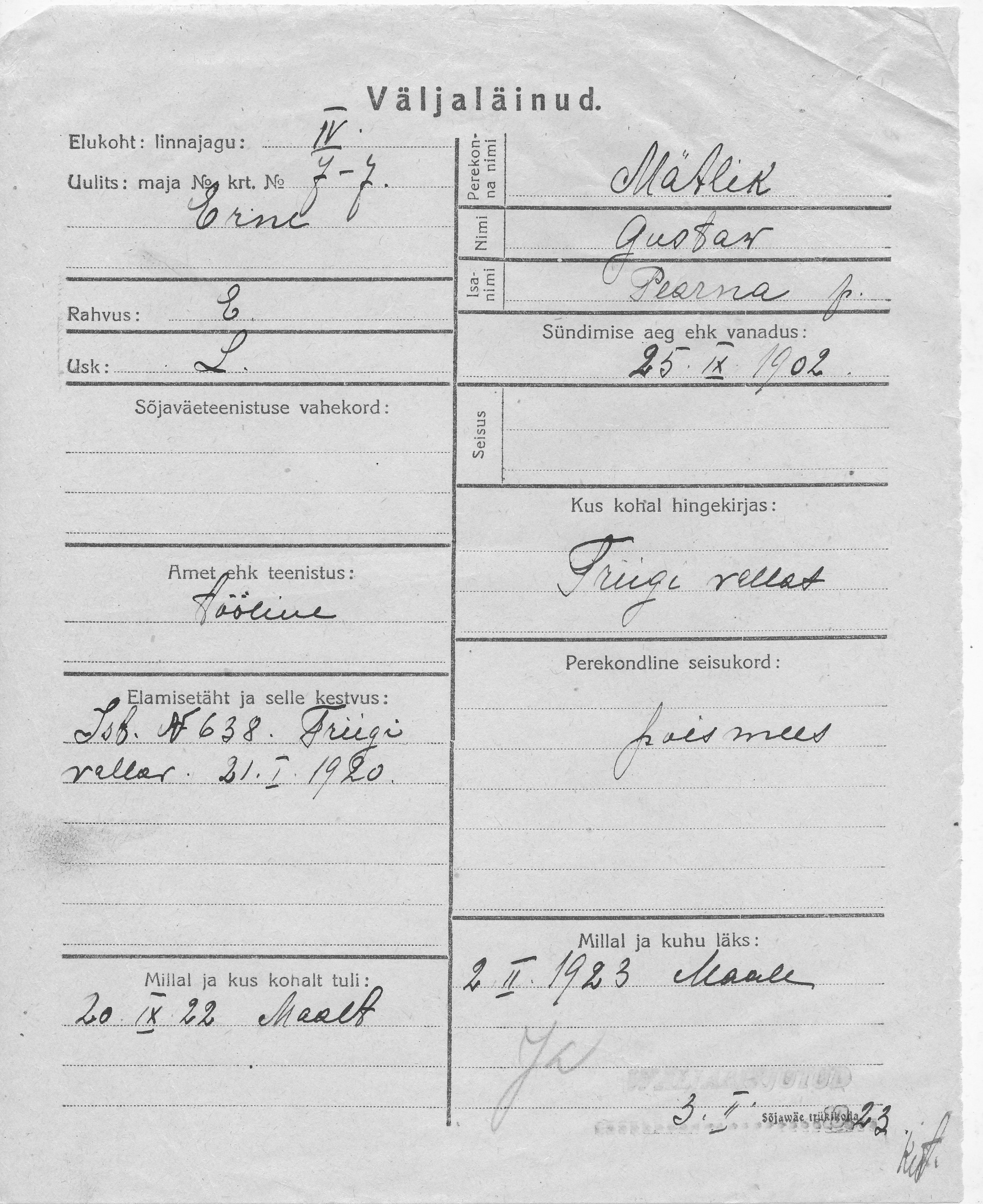 Mätlik, Gustaw, Pearn