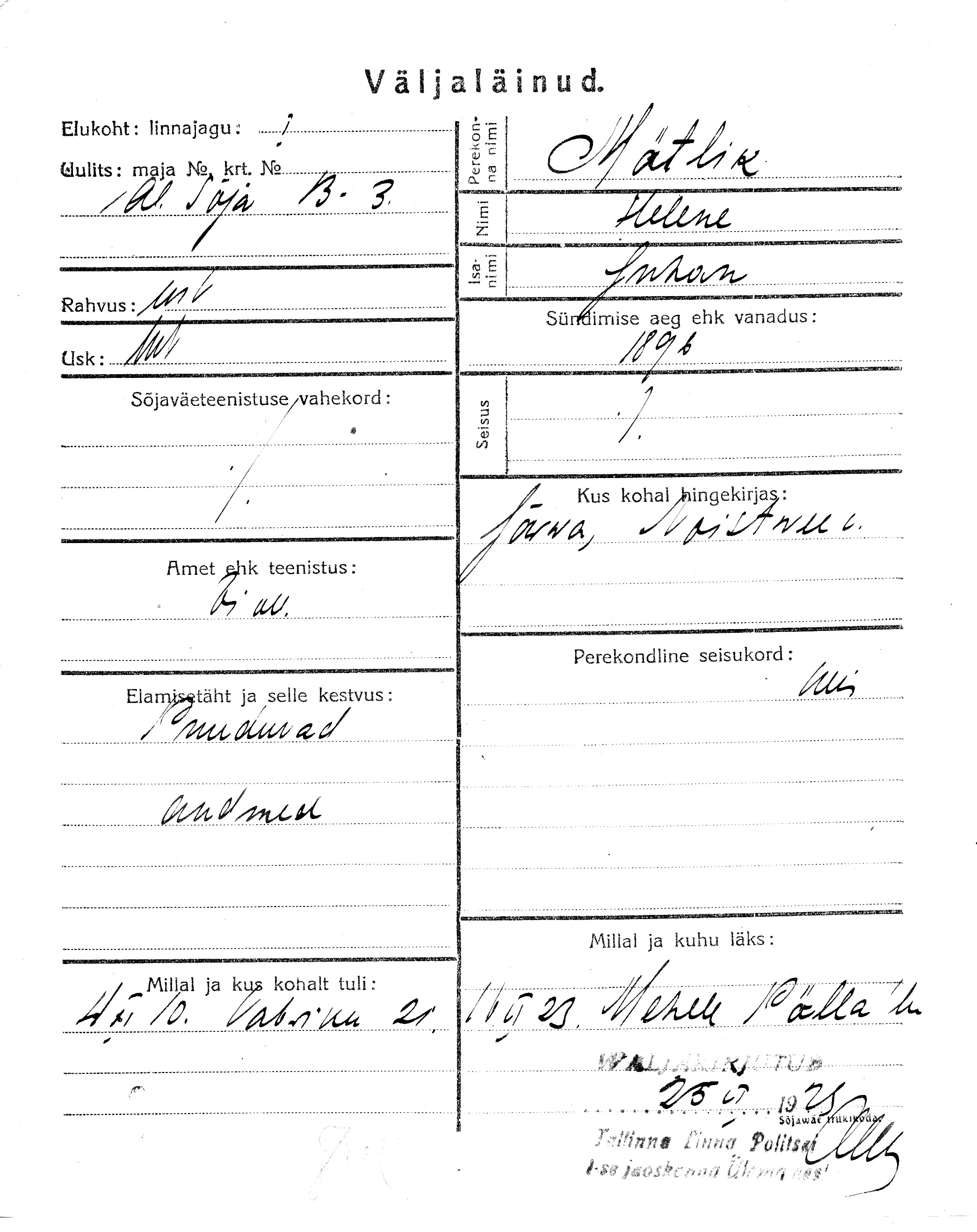 Mätlik, Helene, Juhan