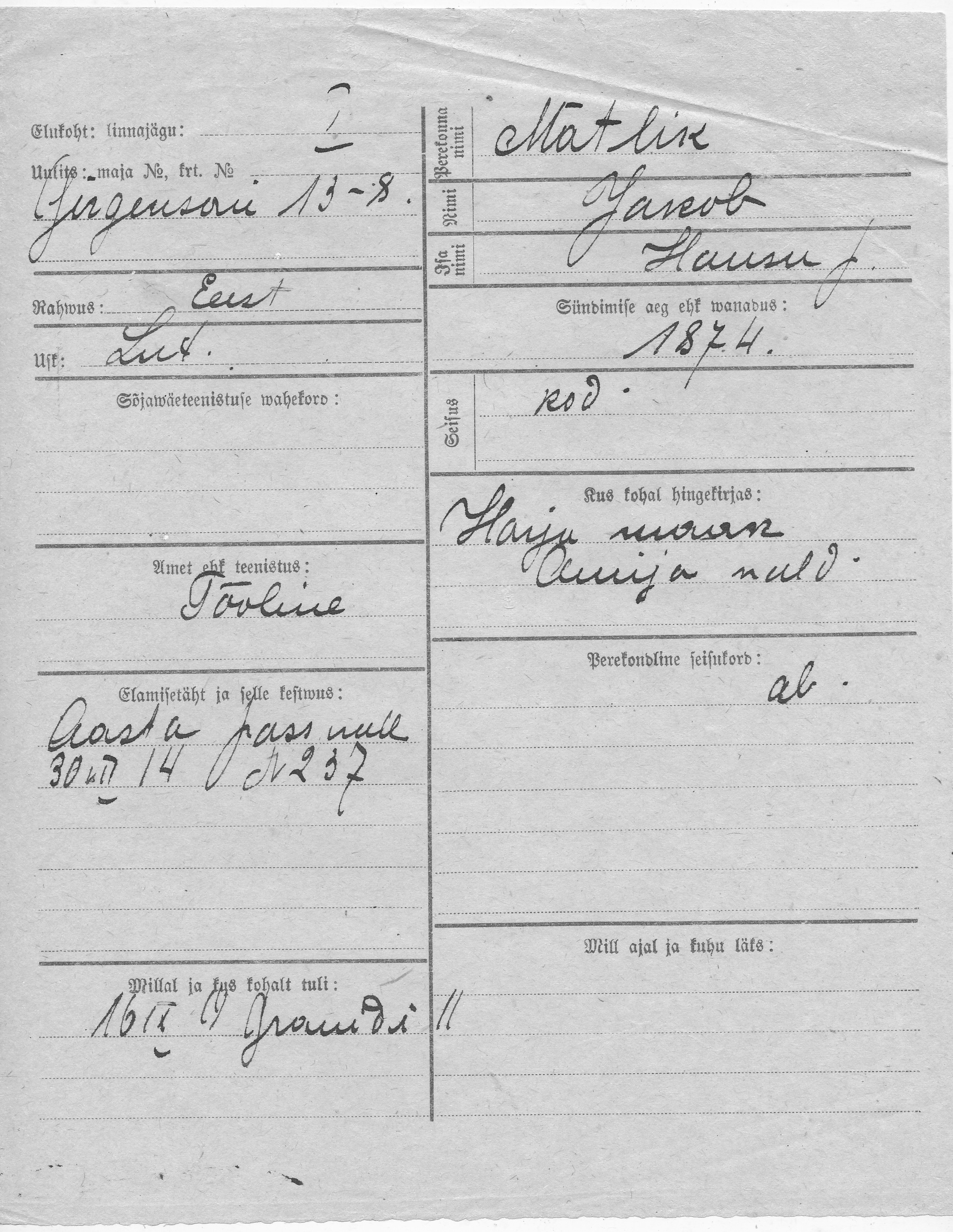 Mätlik, Jakob, Hans