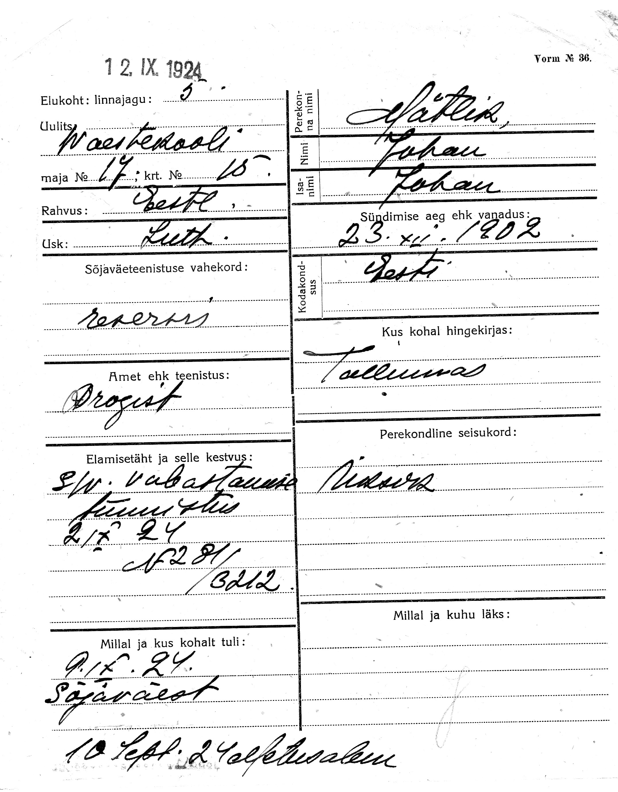 Mätlik, Johan, Johan