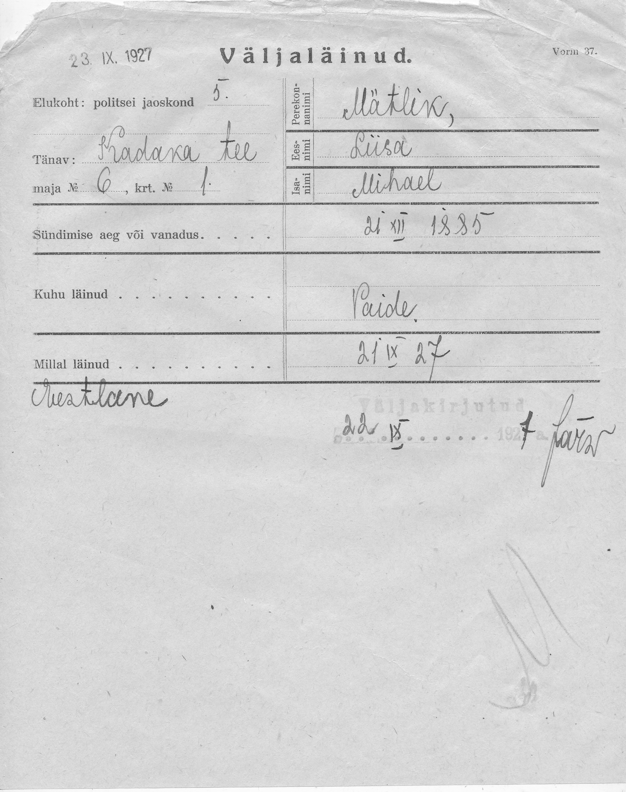 Mätlik, Liisa, Mihael