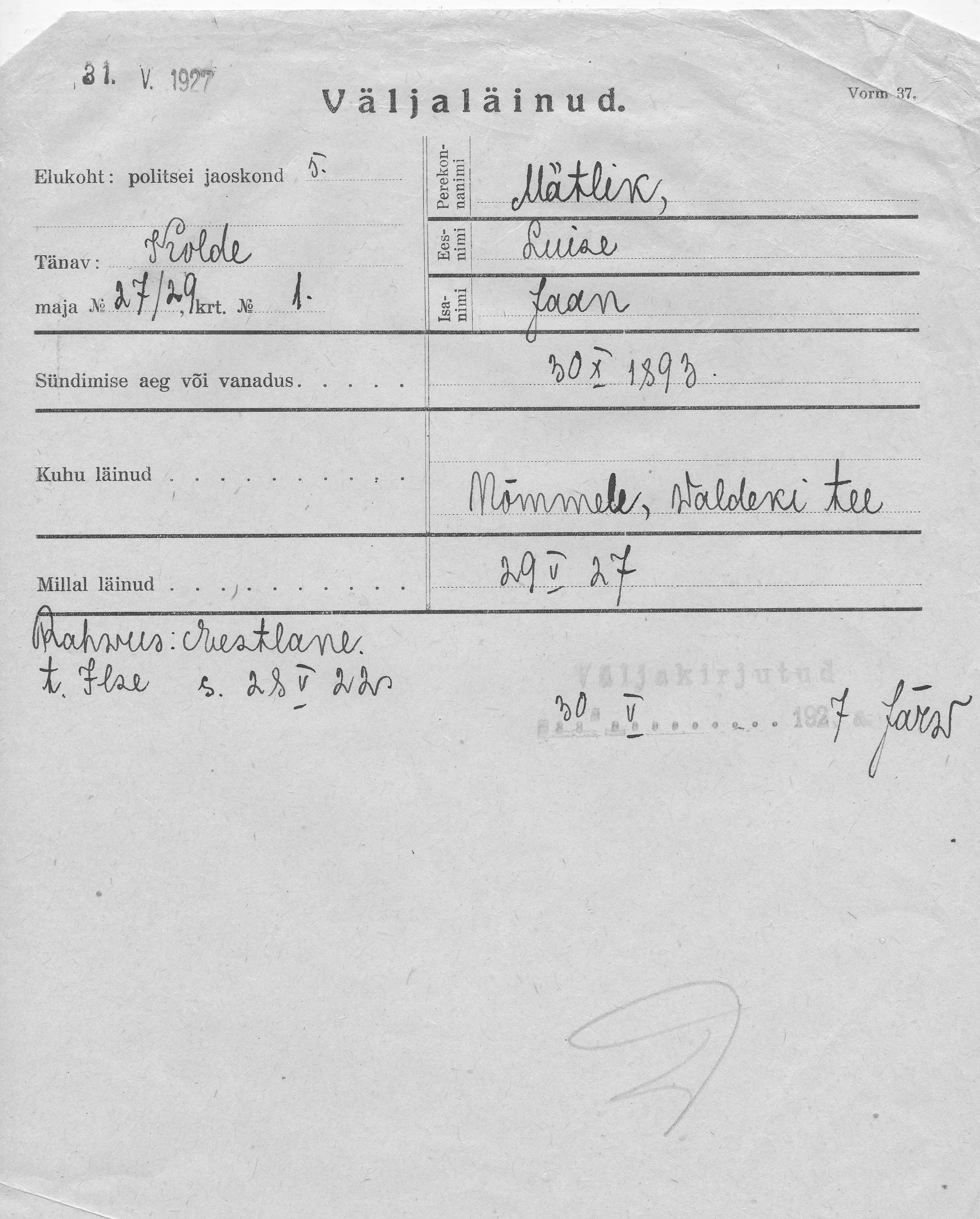 Mätlik, Luise, Jaan