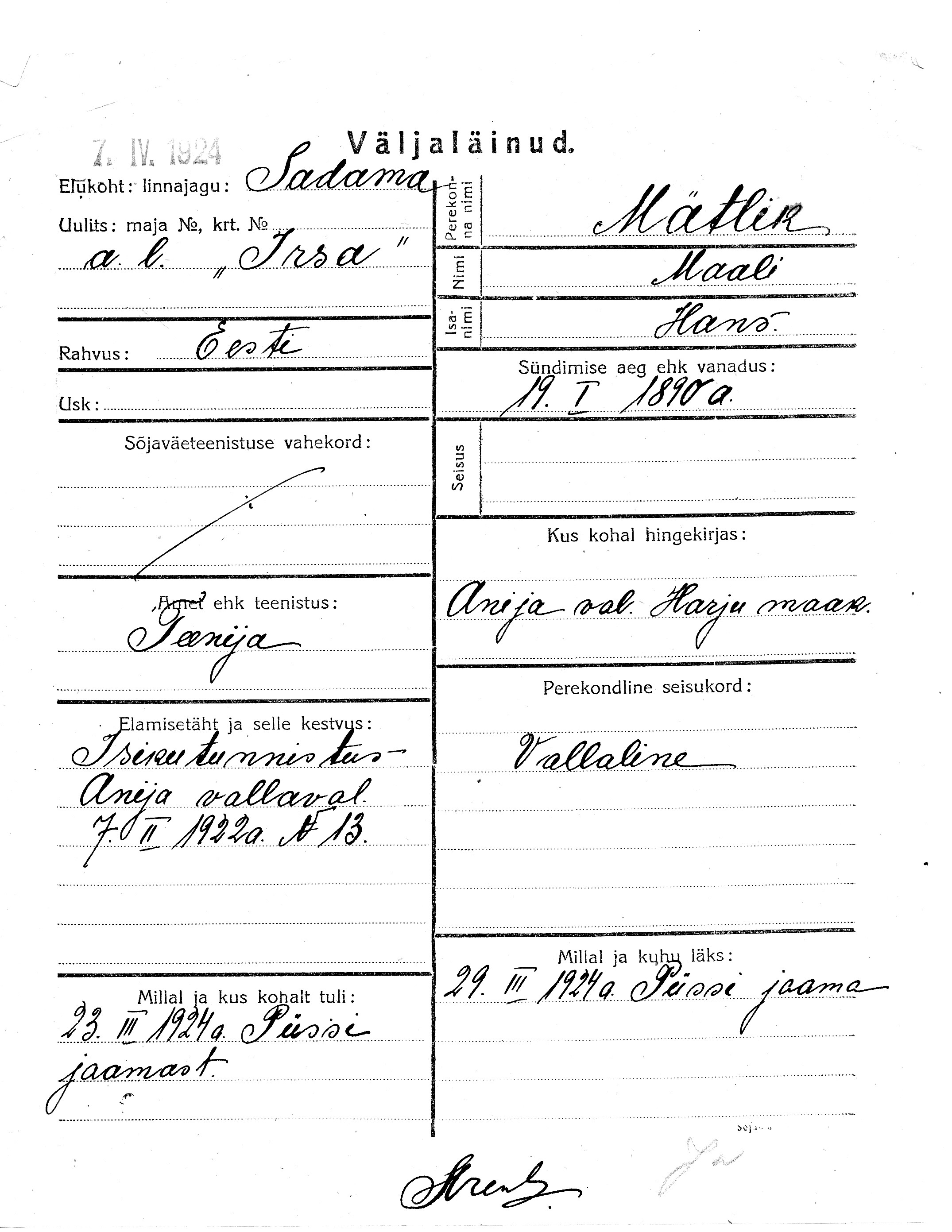 Mätlik, Maali, Hans