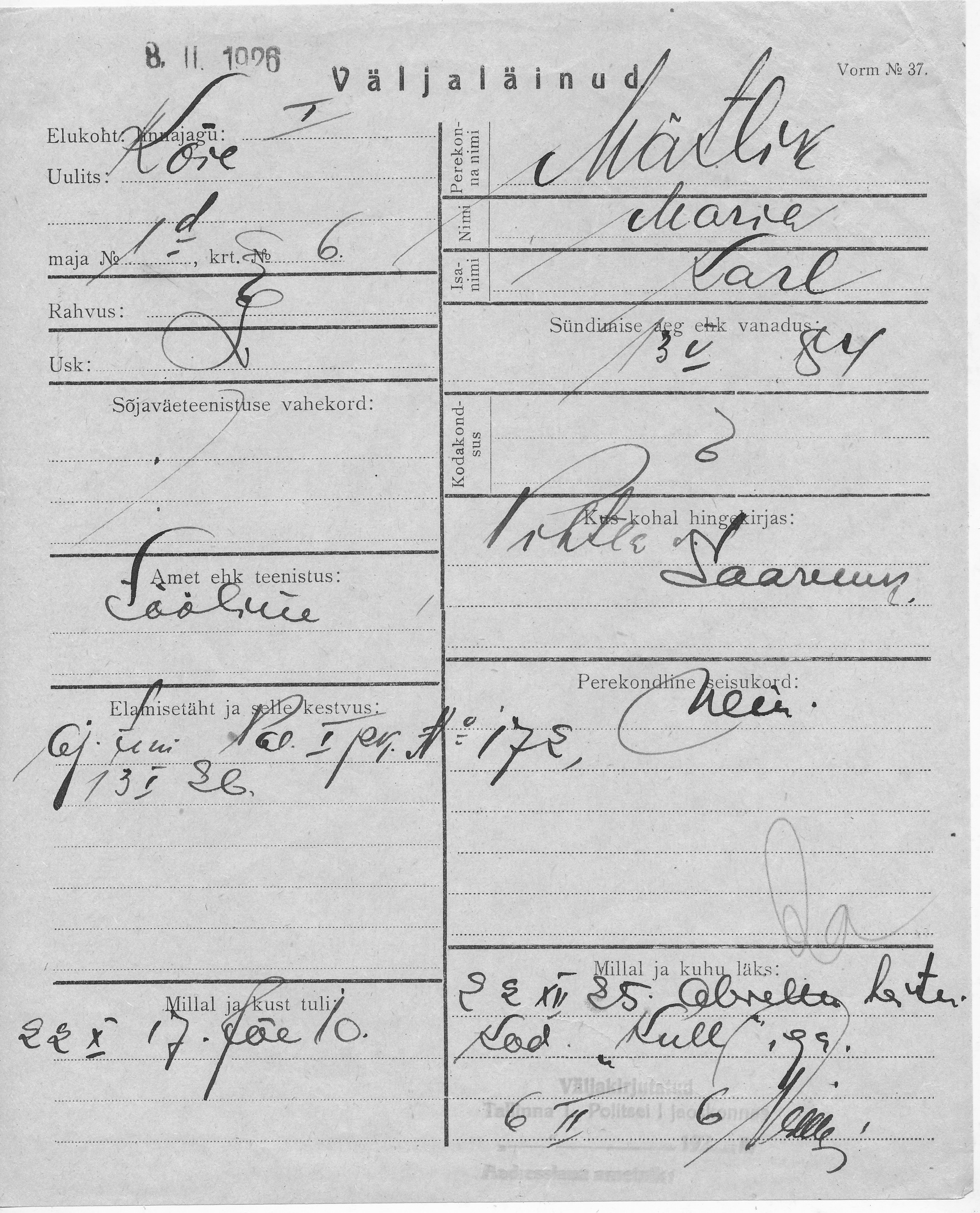 Mätlik, Maria, Karl