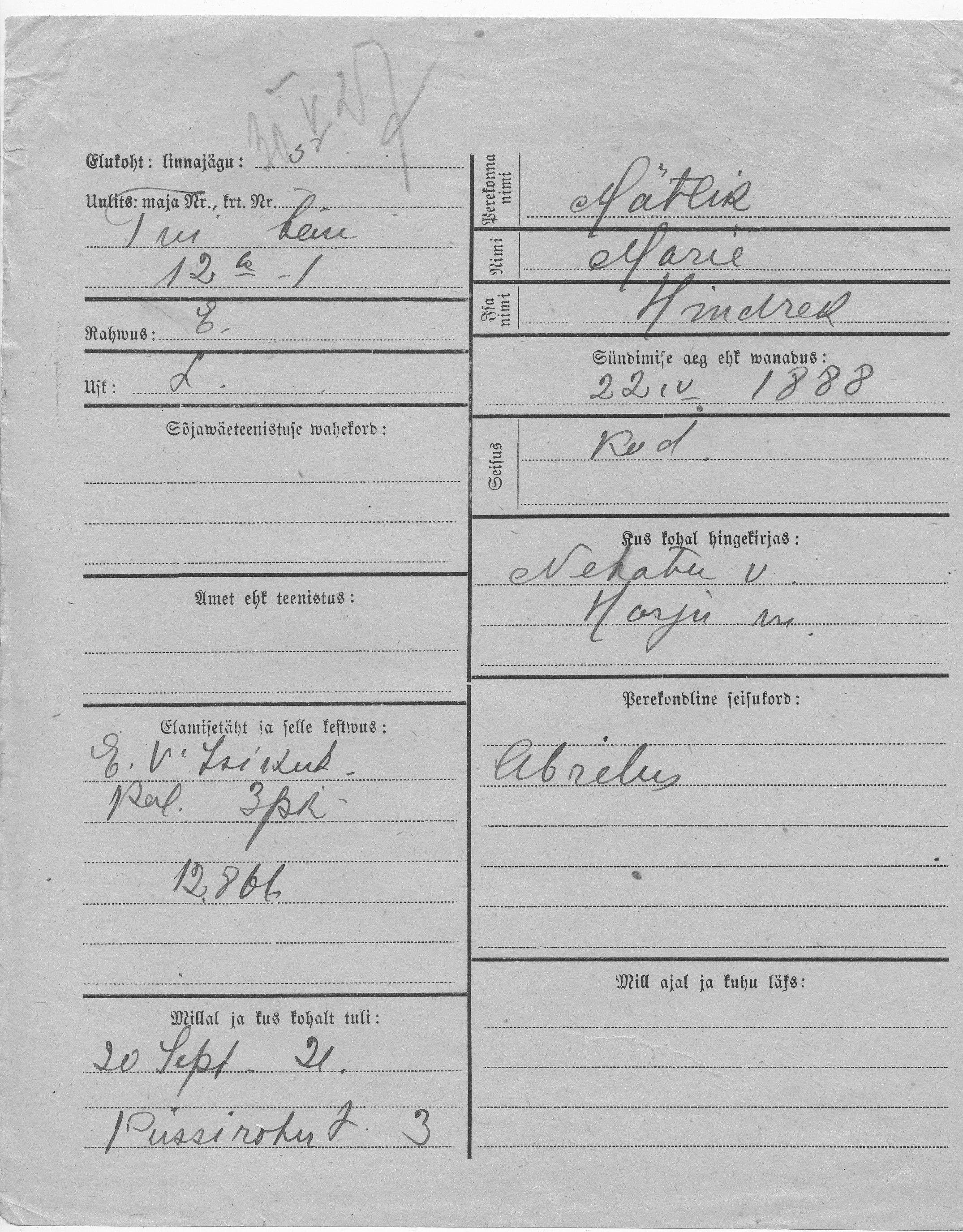 Mätlik, Marie, Hindrek