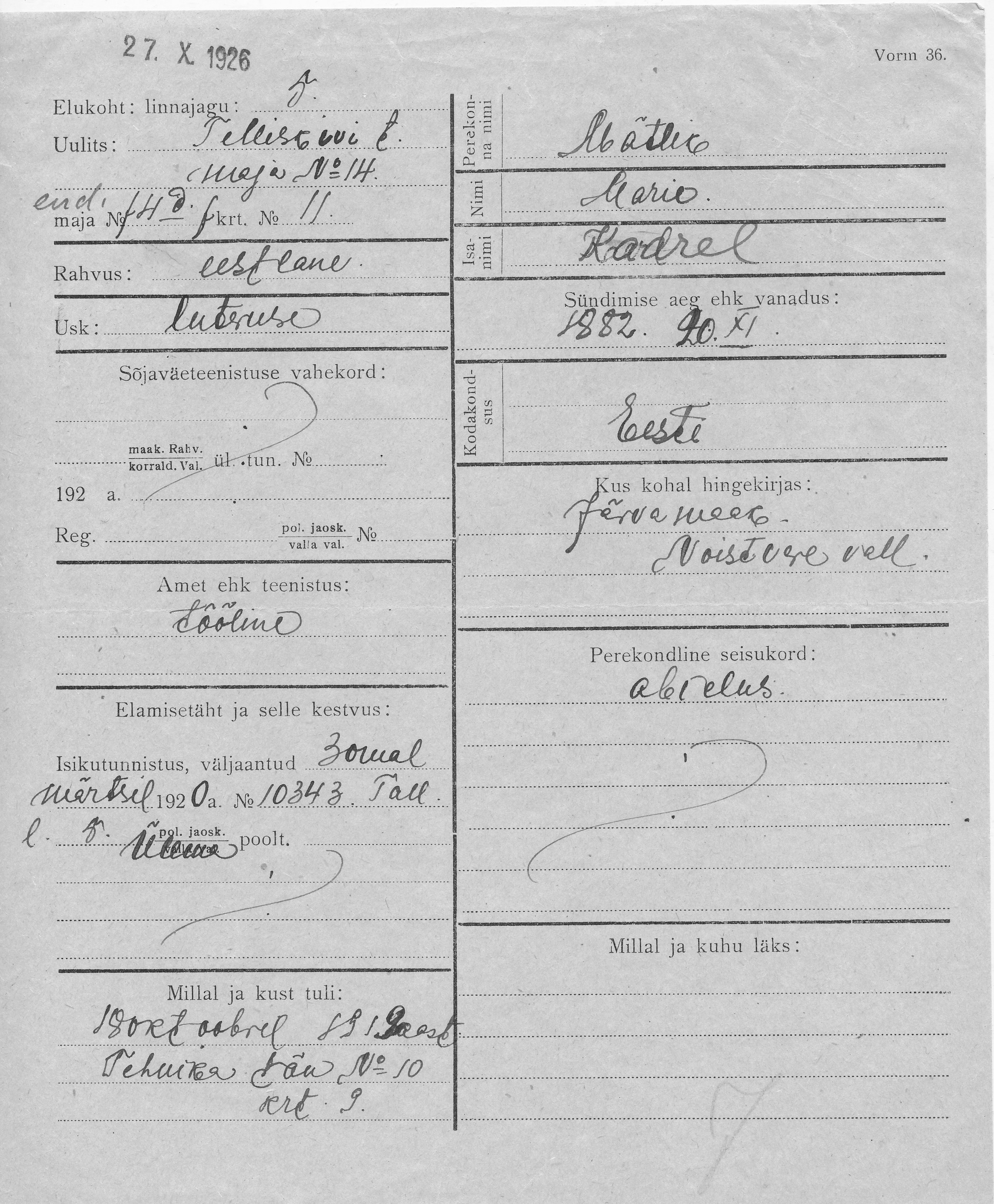 Mätlik, Marie, Kaarel