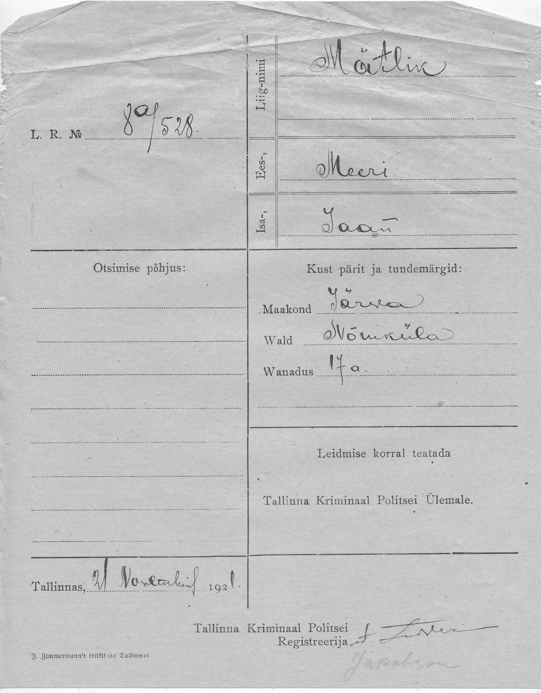 Mätlik, Meeri, Jaan