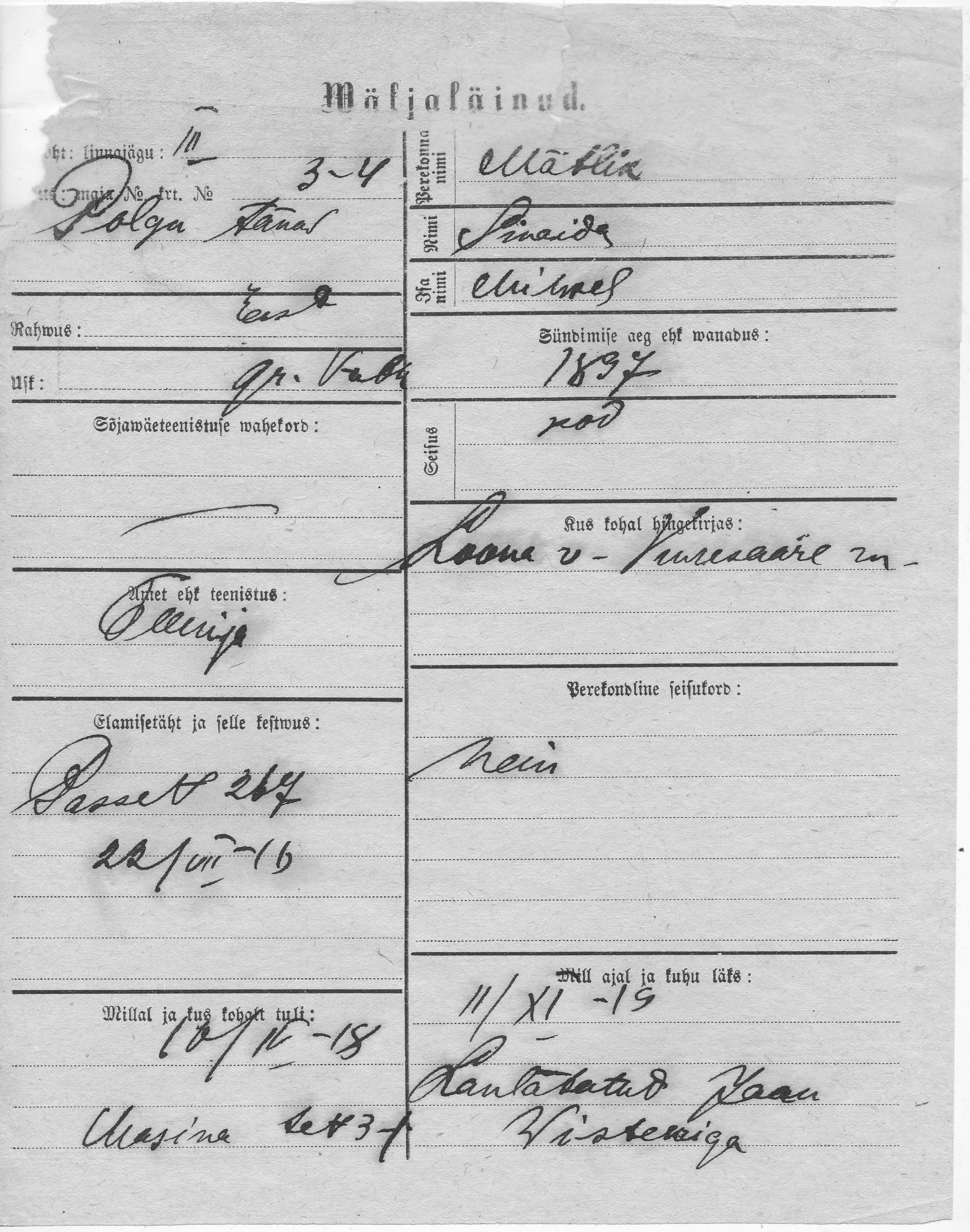 Mätlik, Sinaida, Mihkel