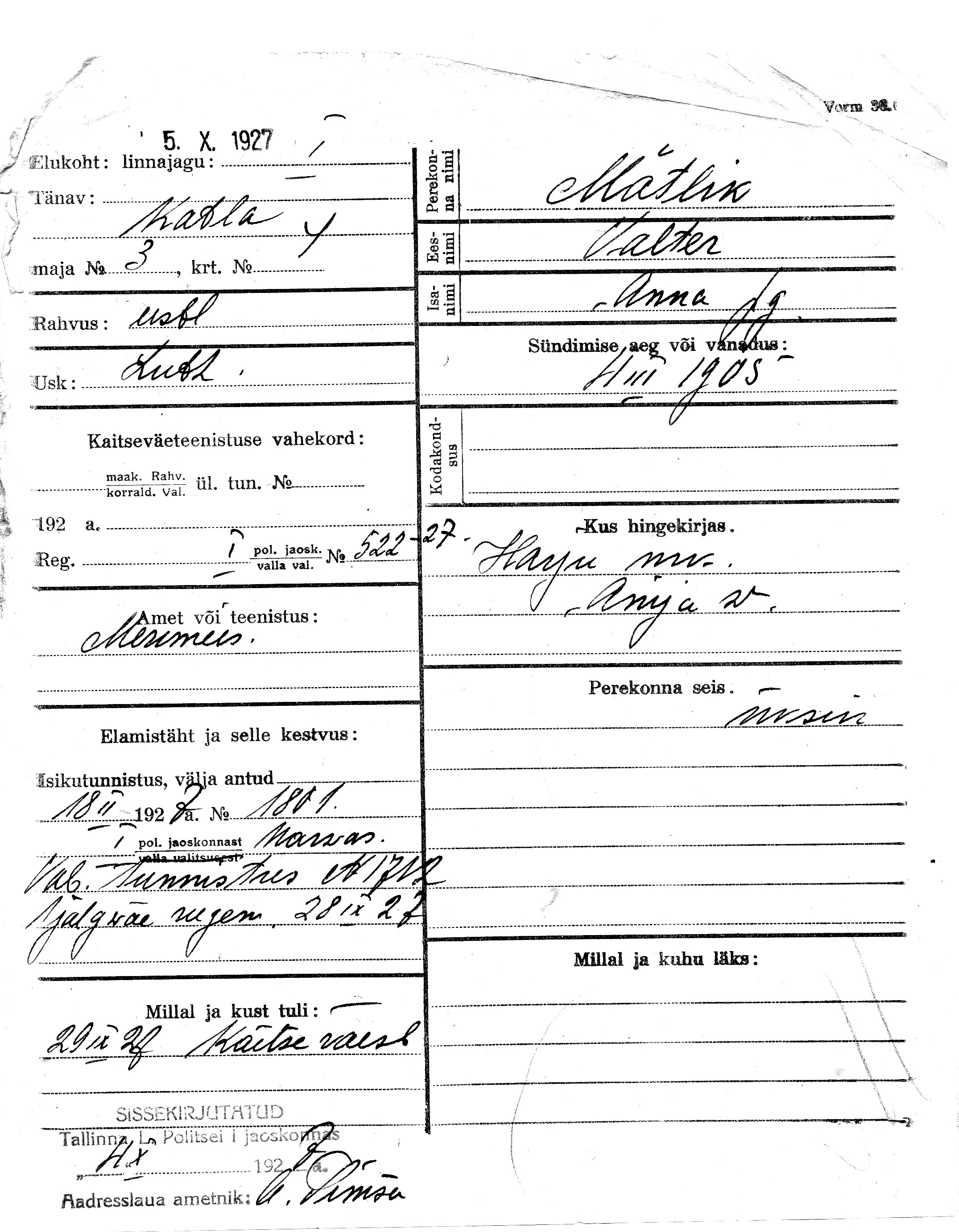 Mätlik, Valter, Anna