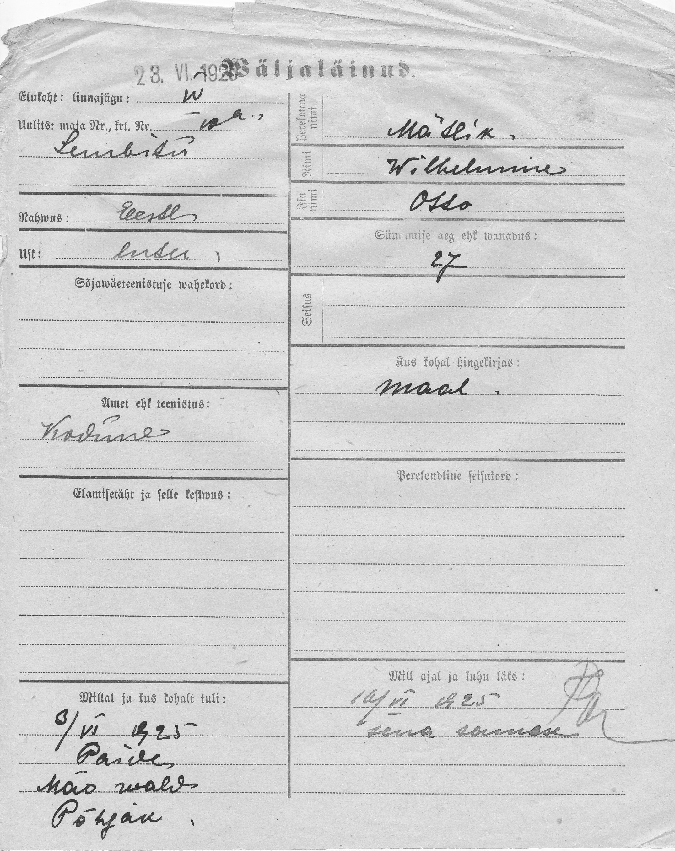 Mätlik, Wilhelmine, Otto