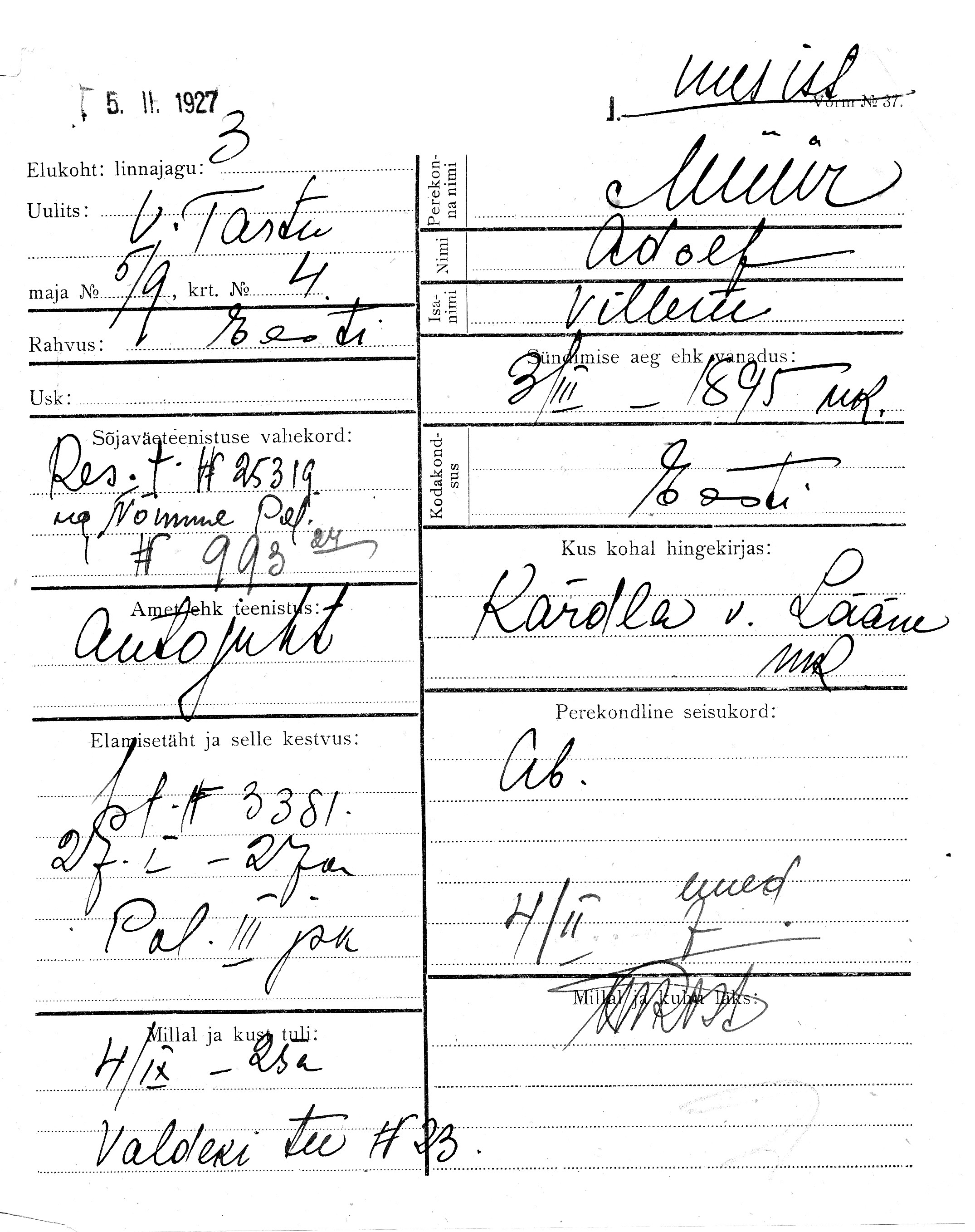 Müür, Adolf, Villem