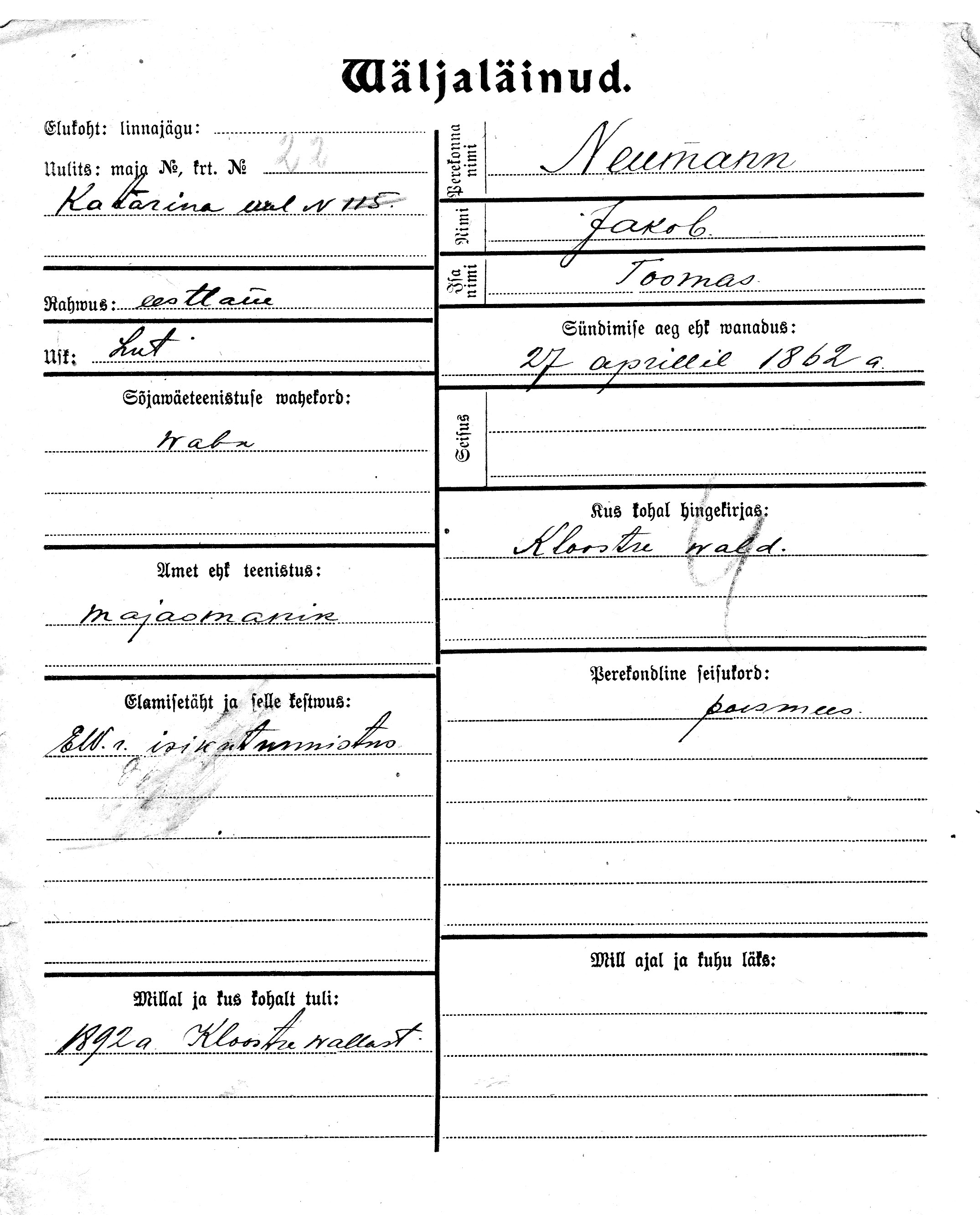 Neumann, Jakob, Toomas