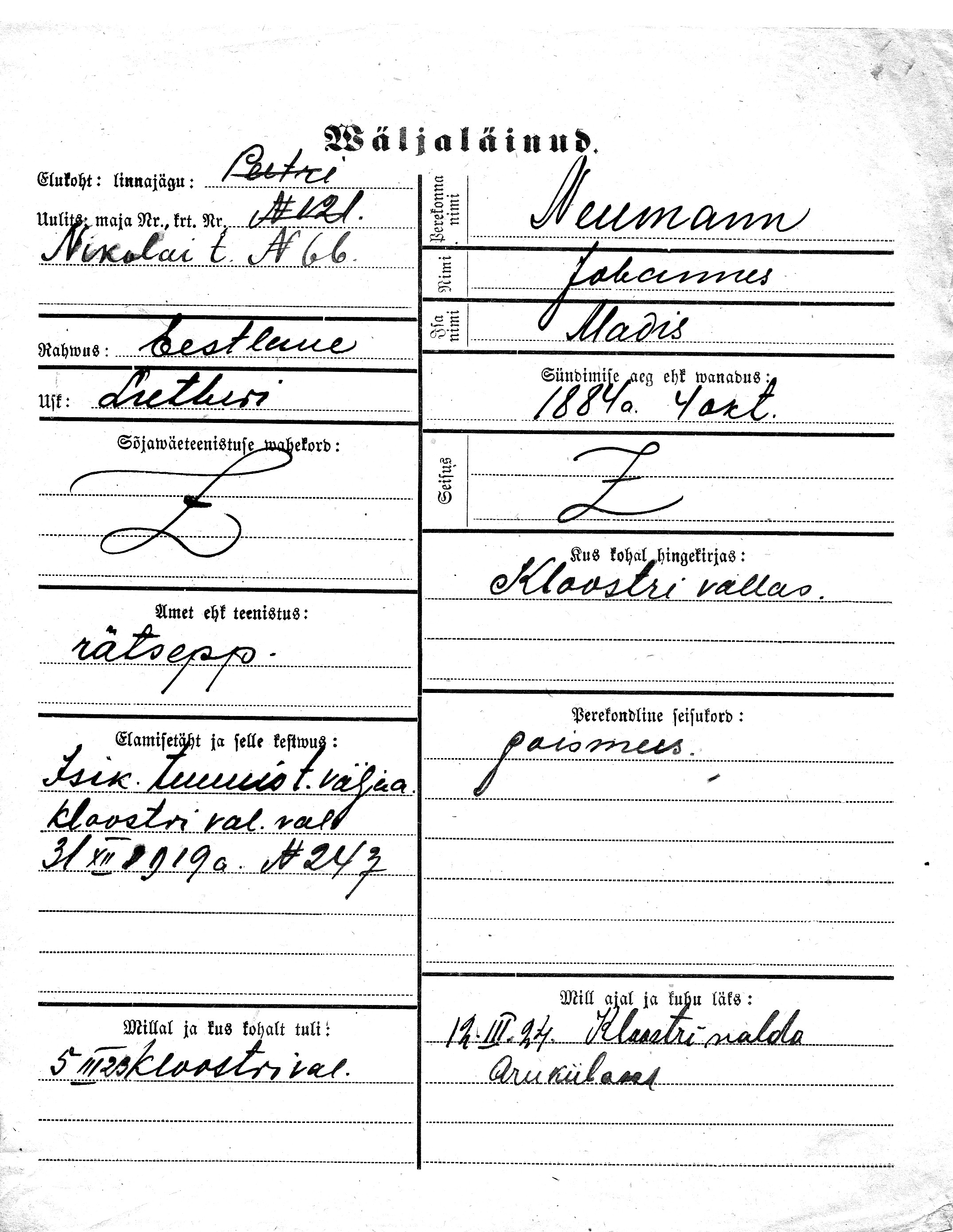 Neumann, Johannes, Madis