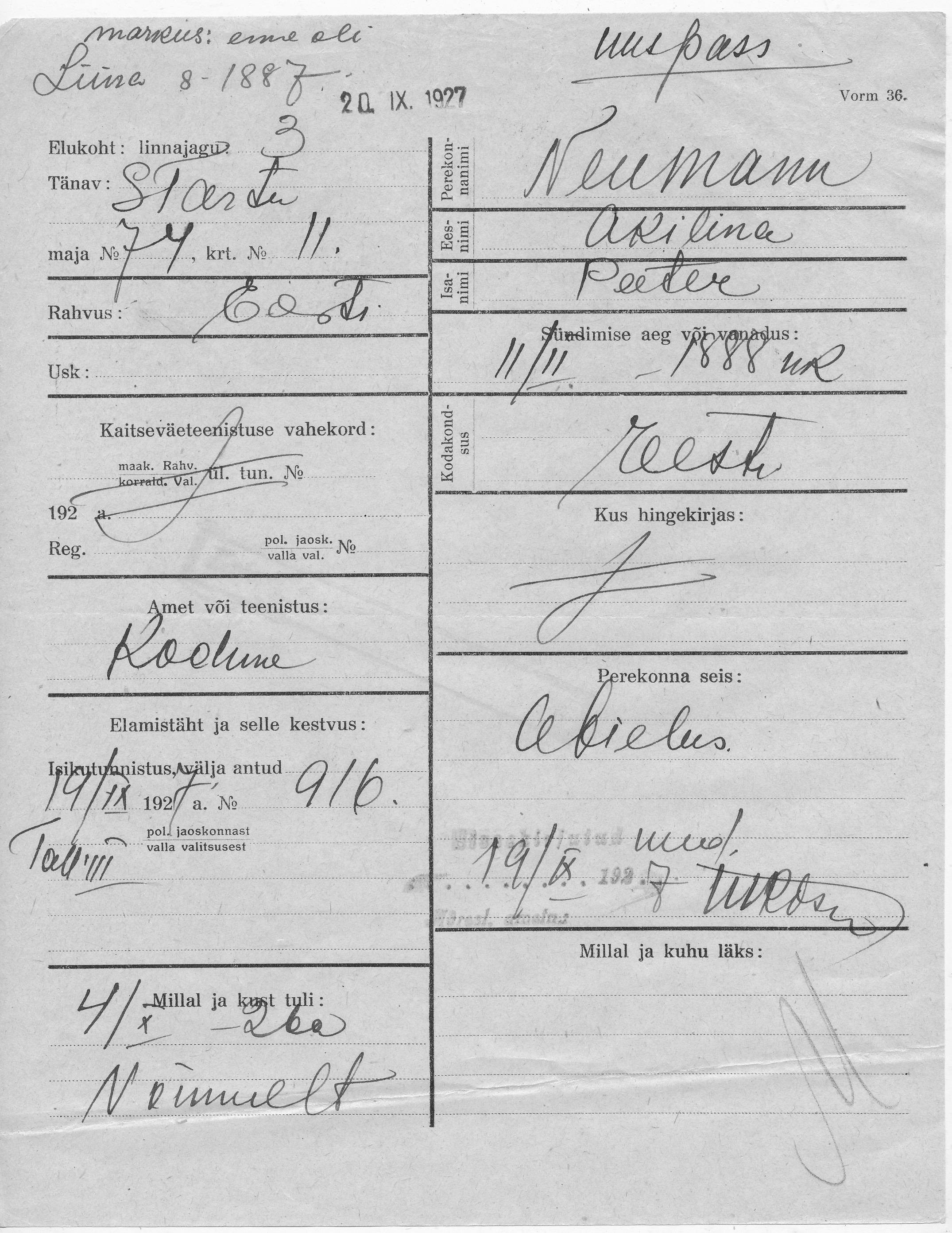 Neumann, Akilina, Peeter