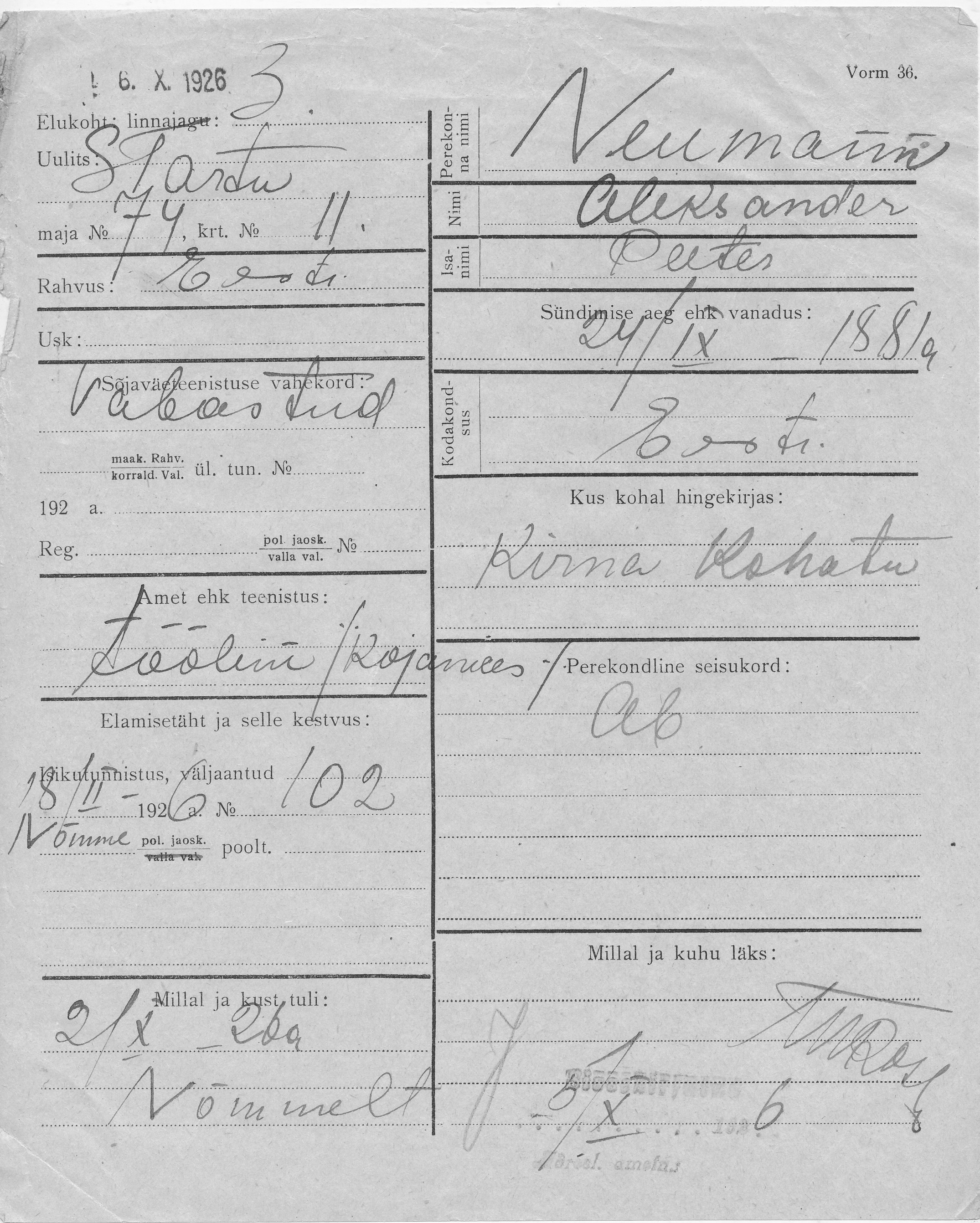 Neumann, Aleksander, Peeter