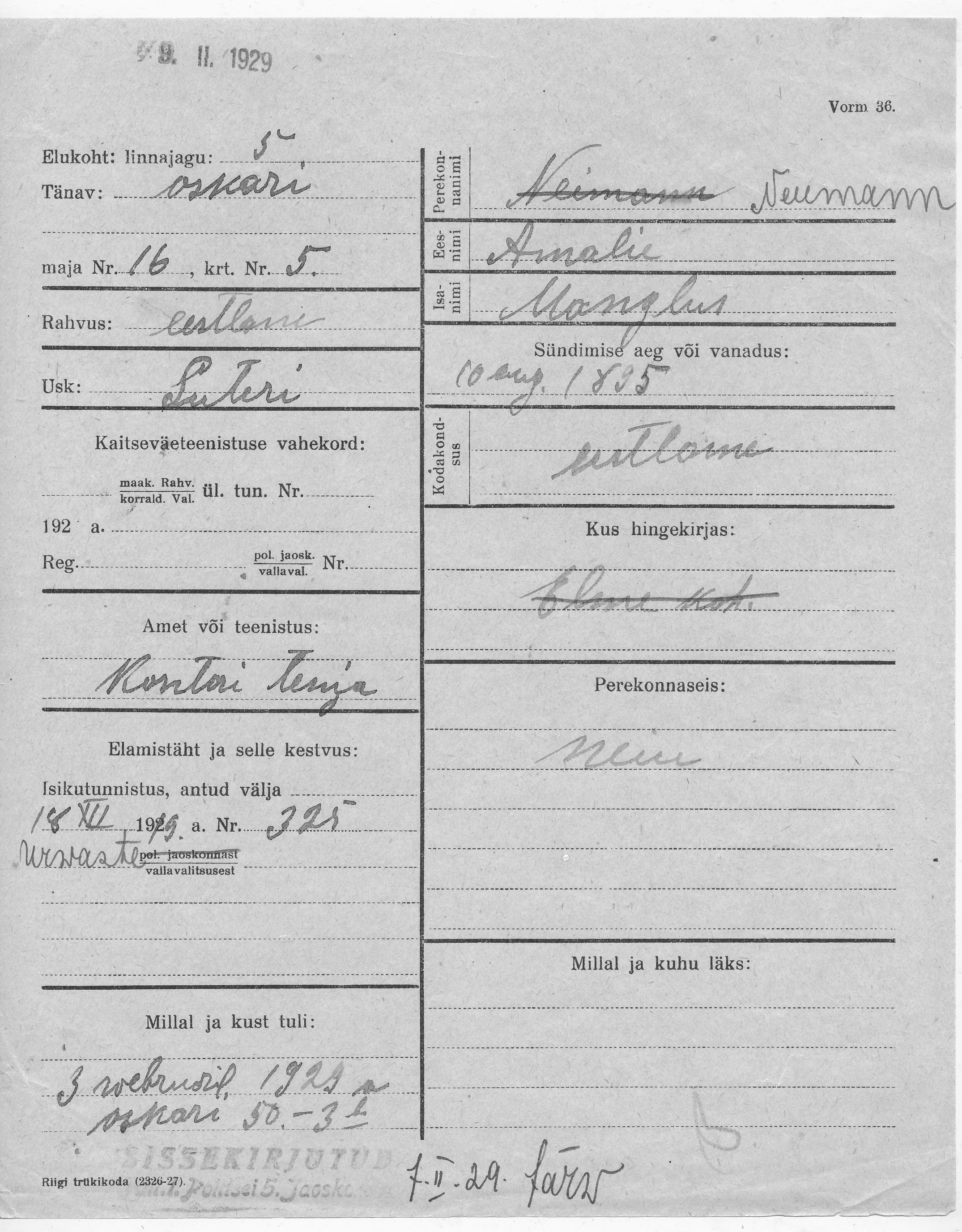 Neumann, Amalie, Manglus