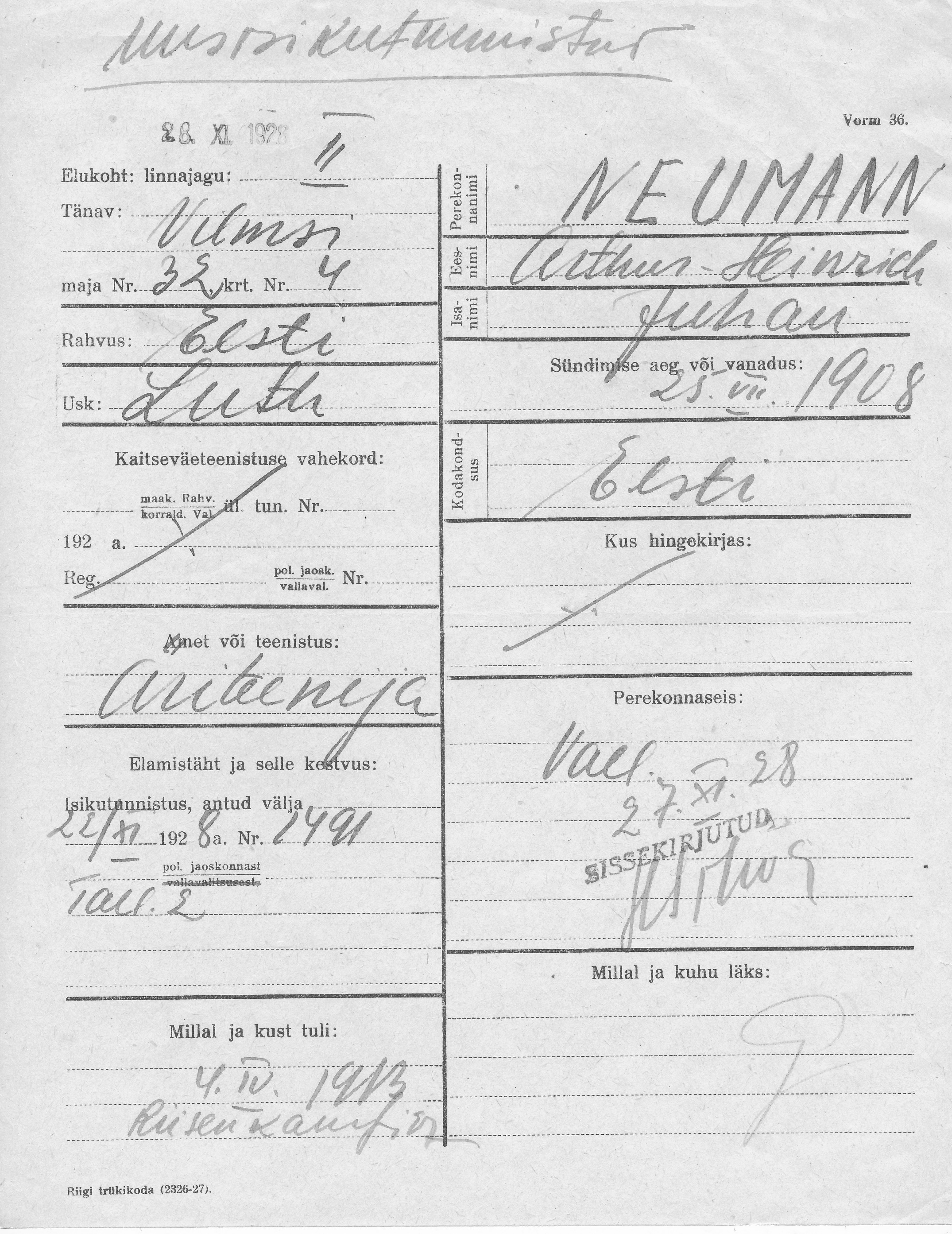 Neumann, Arthur-Heinrich, Juhan