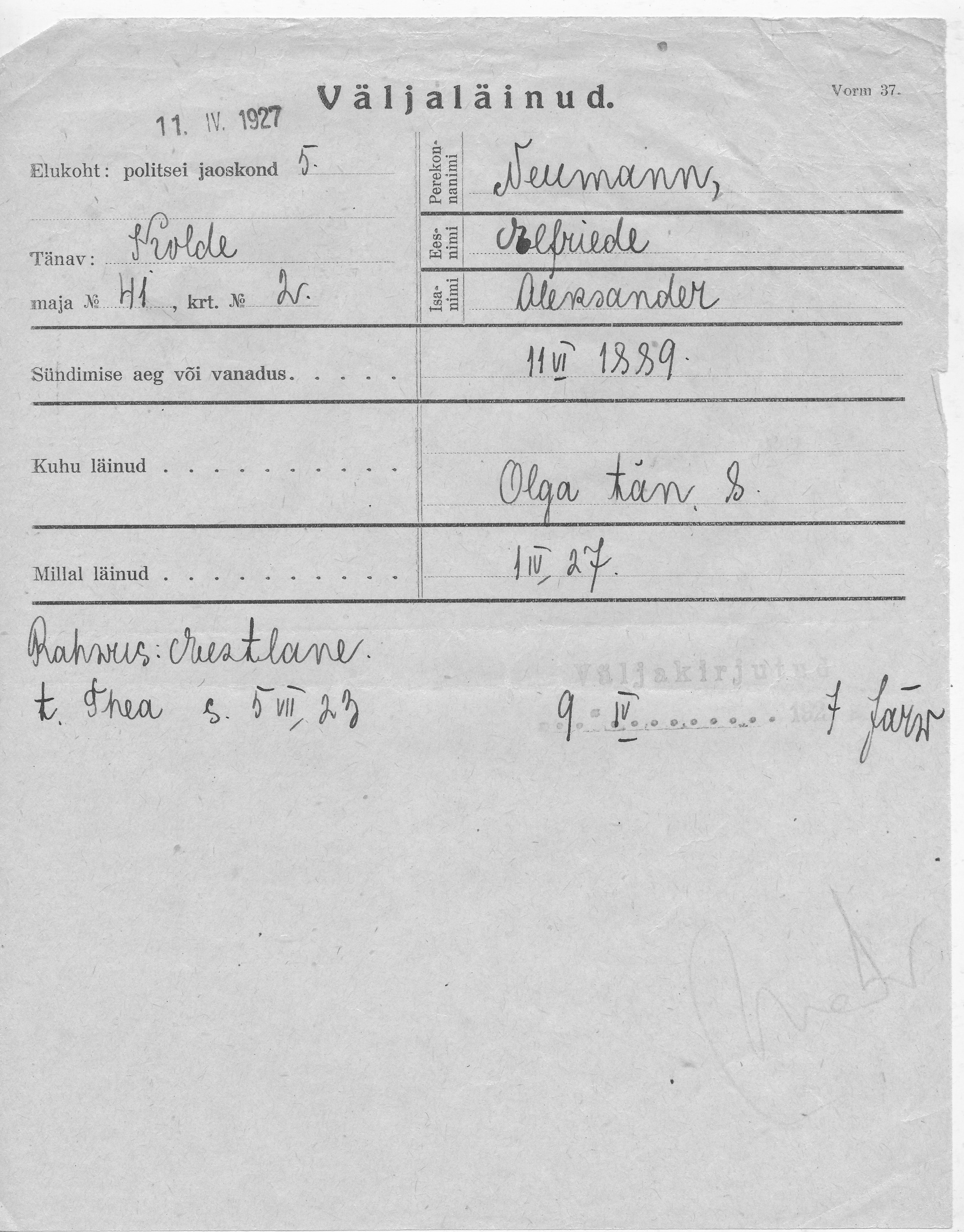 Neumann, Elfriede, Aleksander