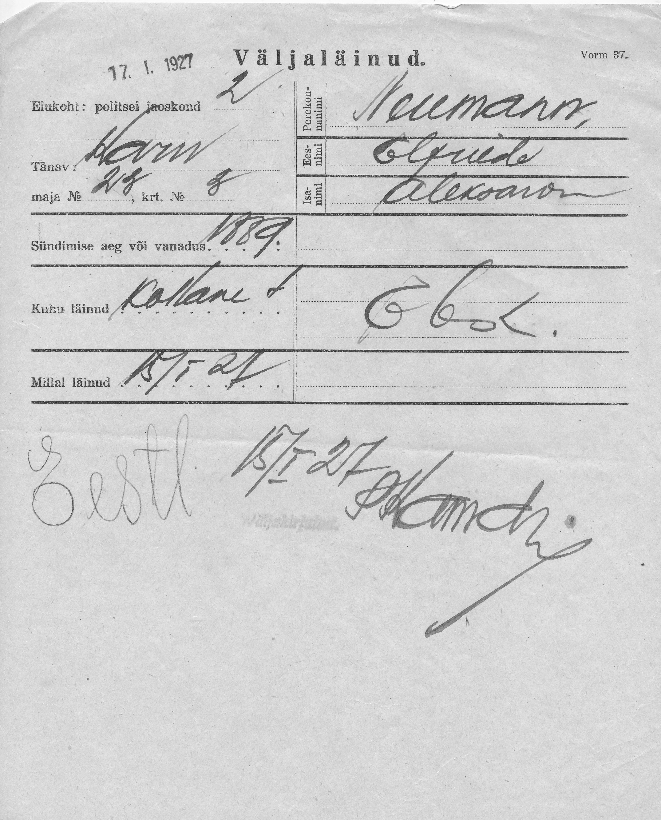 Neumann, Elfriede, Aleksander