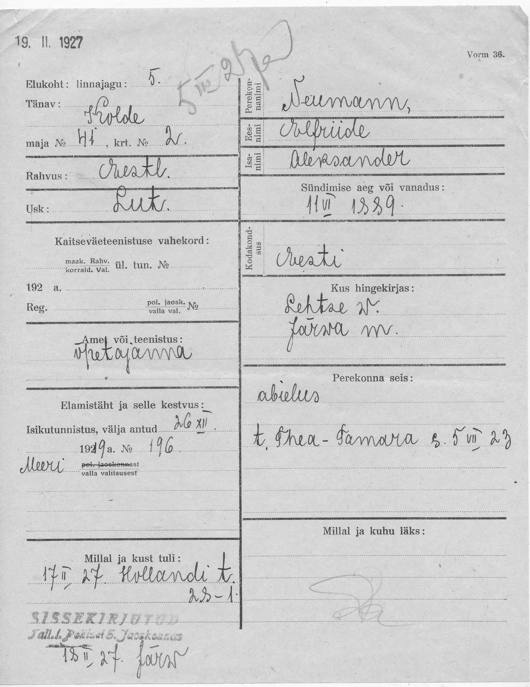 Neumann, Elfriide, Aleksander