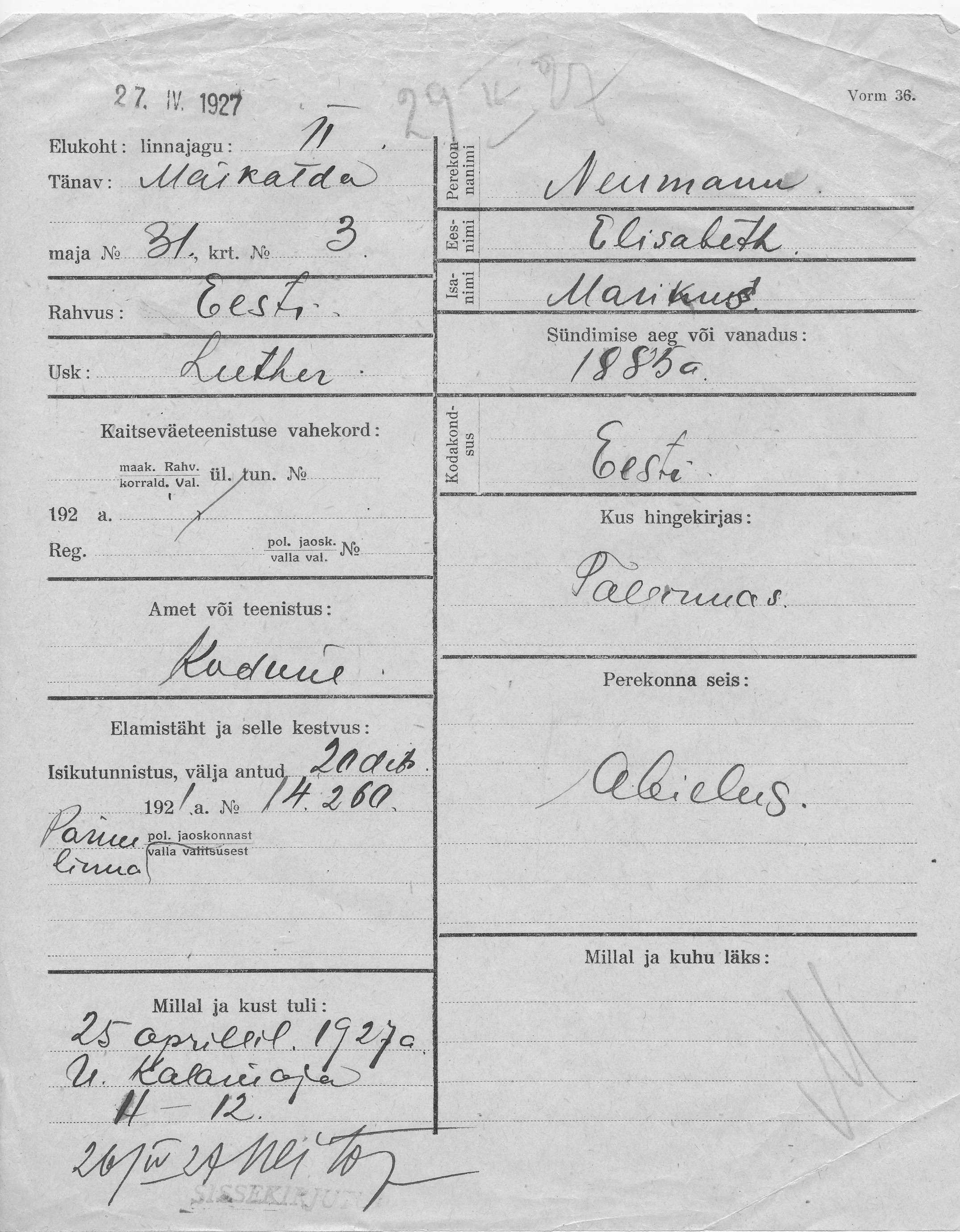 Neumann, Elisabeth, Marikus