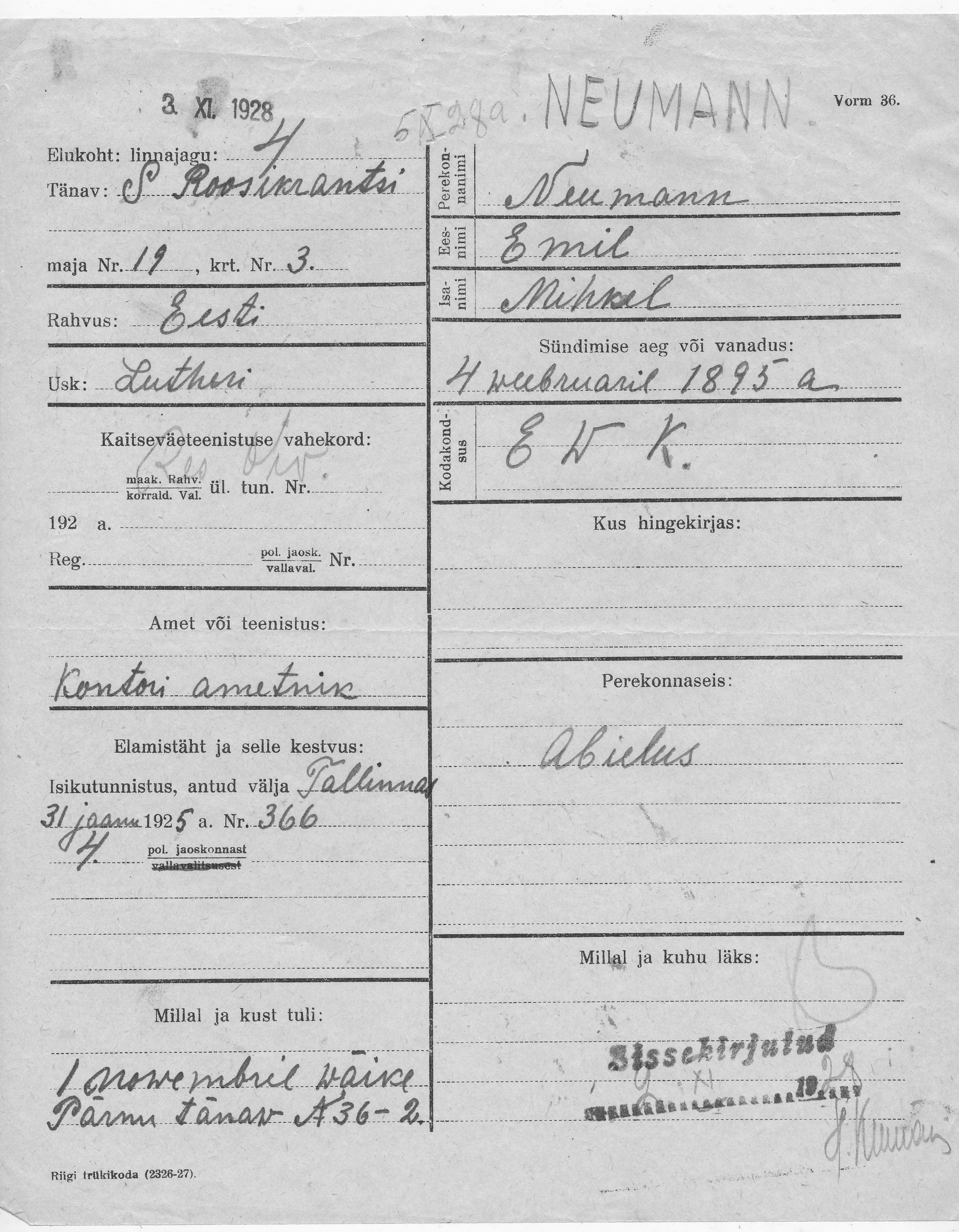 Neumann, Emil, Mihkel