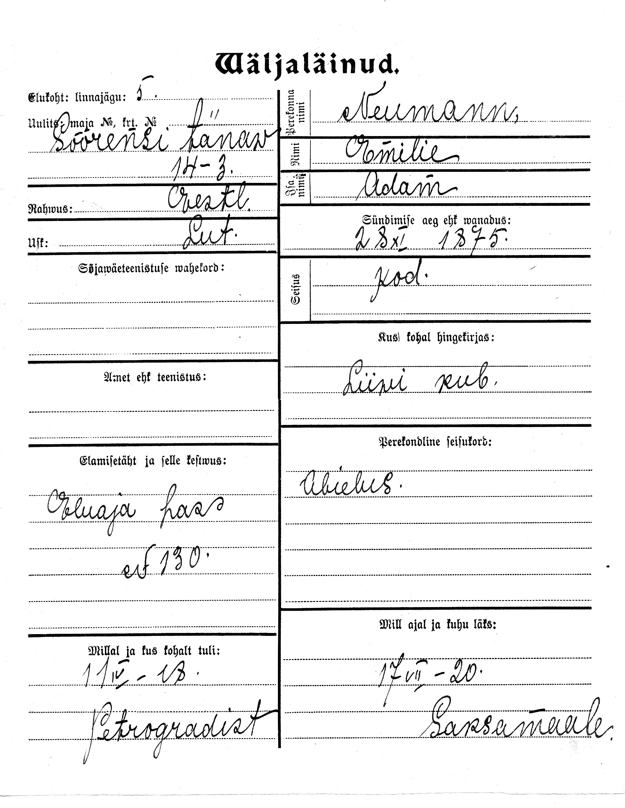 Neumann, Emilie, Adam