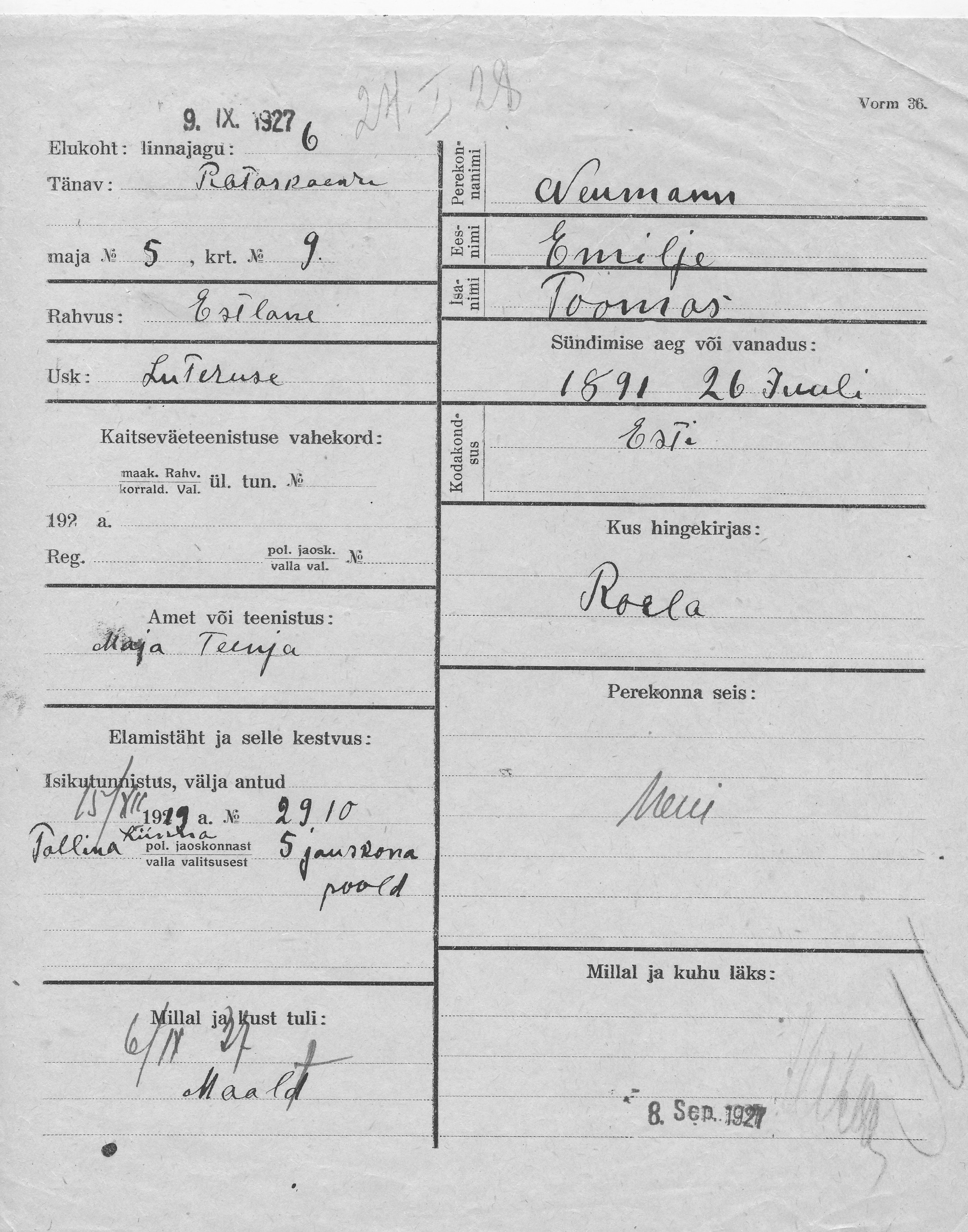 Neumann, Emilje, Toomas