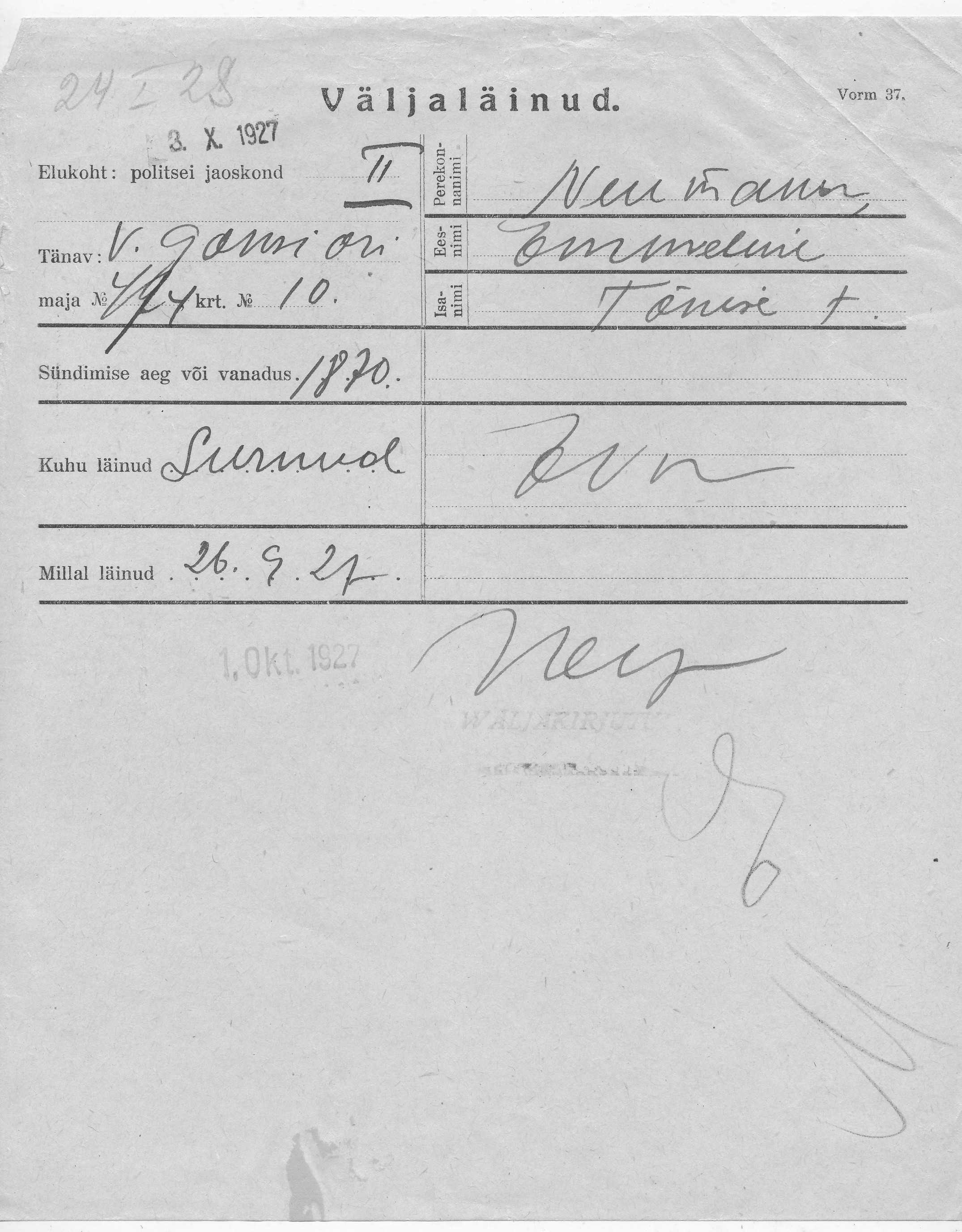 Neumann, Emmeline, Tõnis