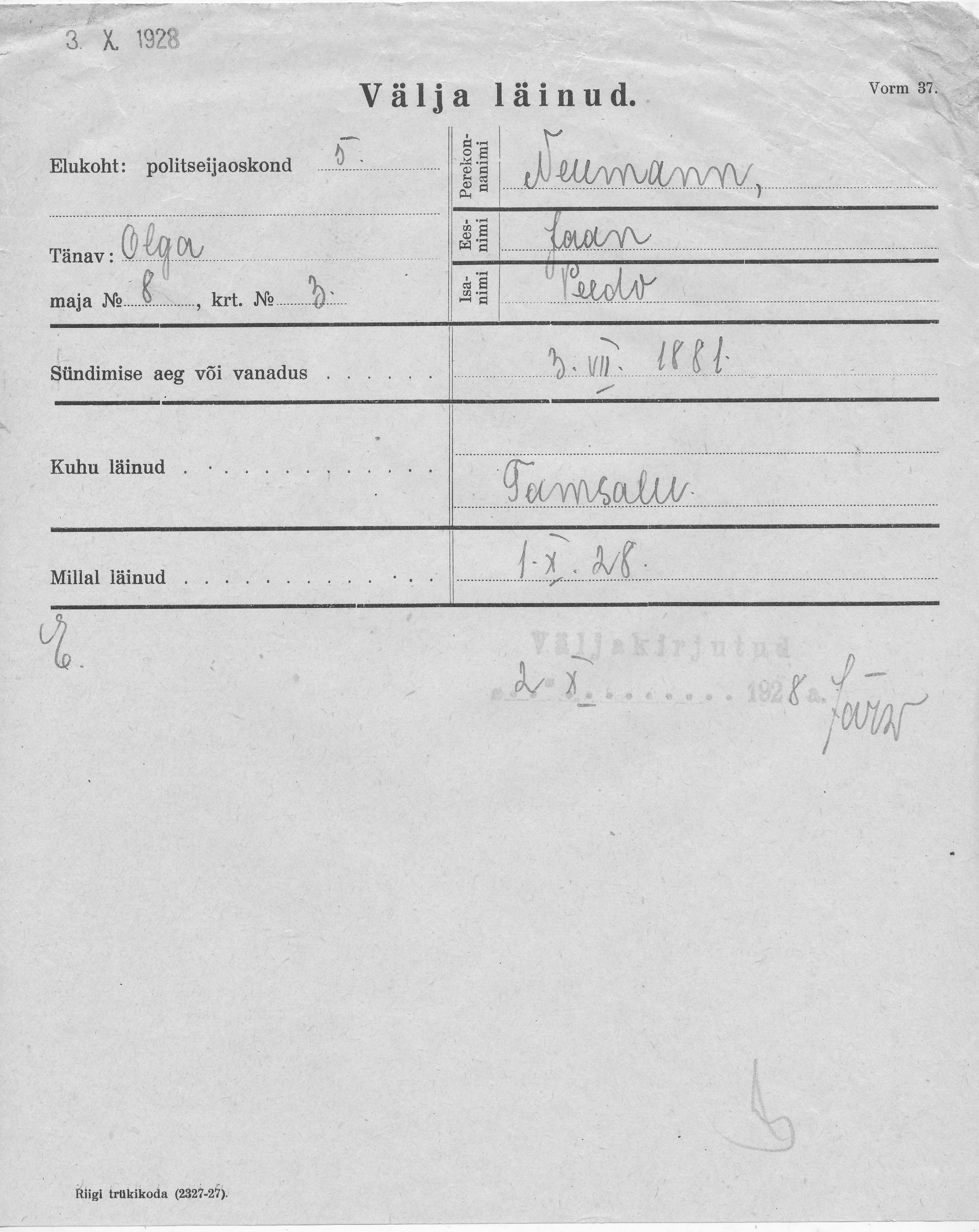 Neumann, Jaan, Peedo