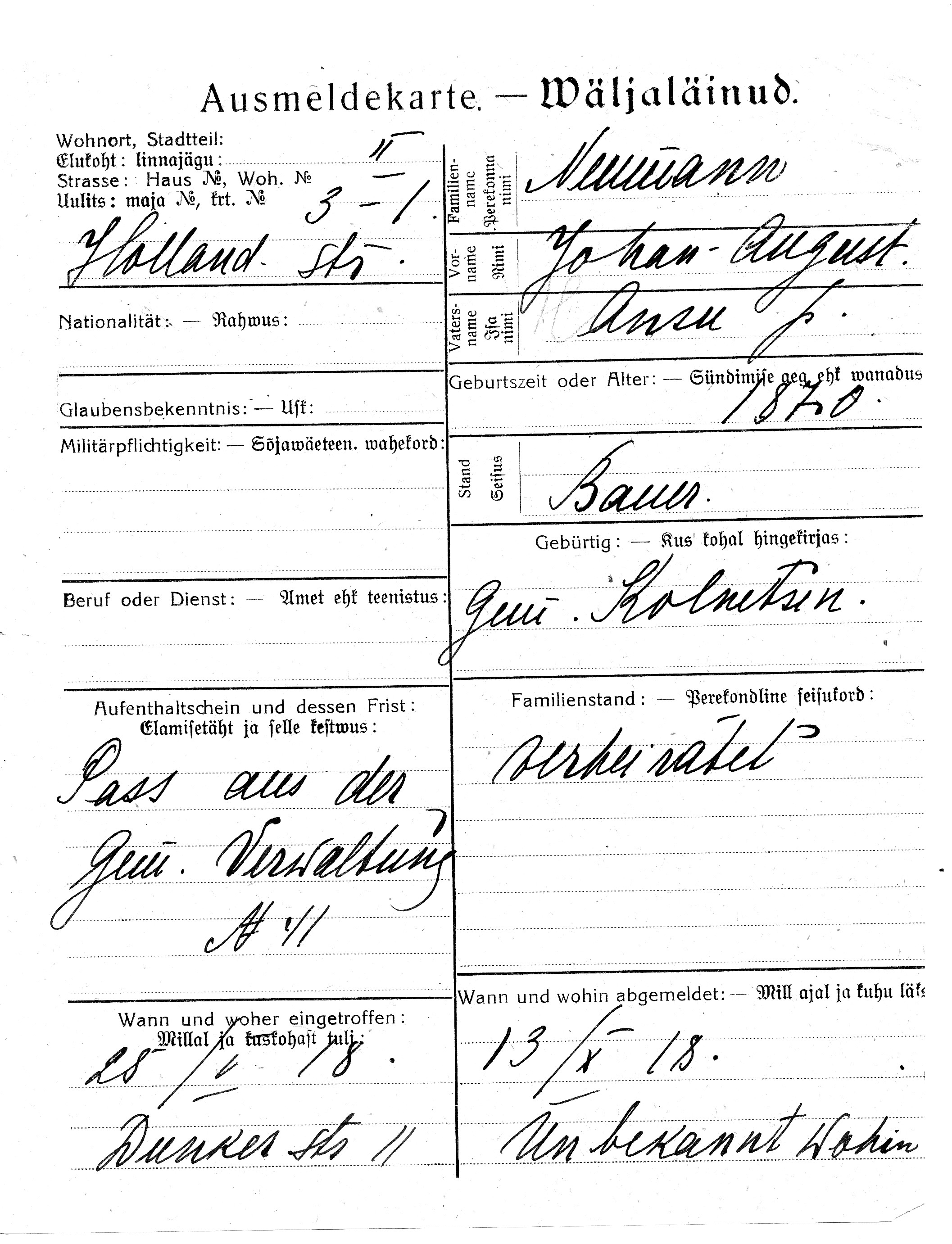 Neumann, Johan-August, Ans