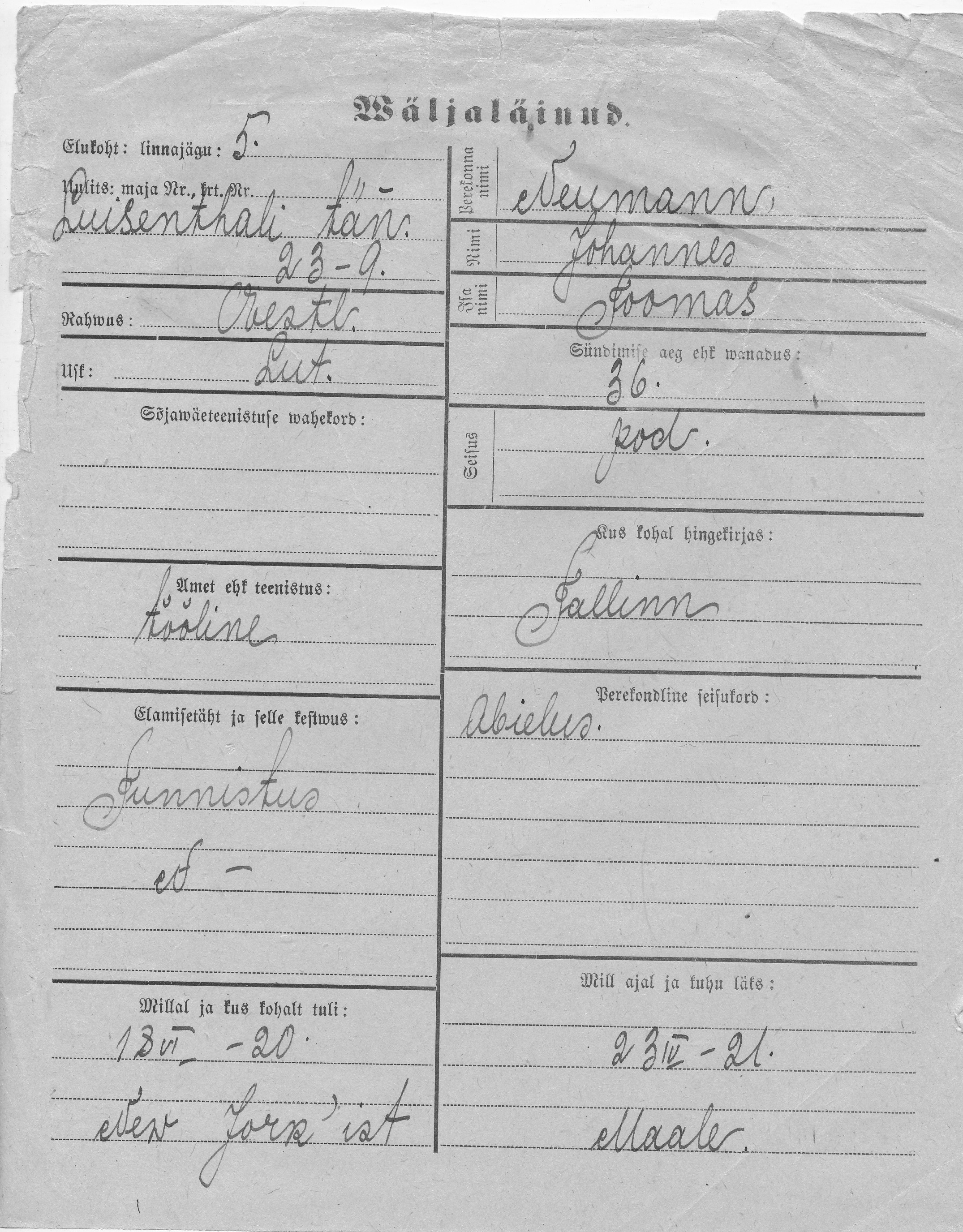 Neumann, Johannes, Toomas