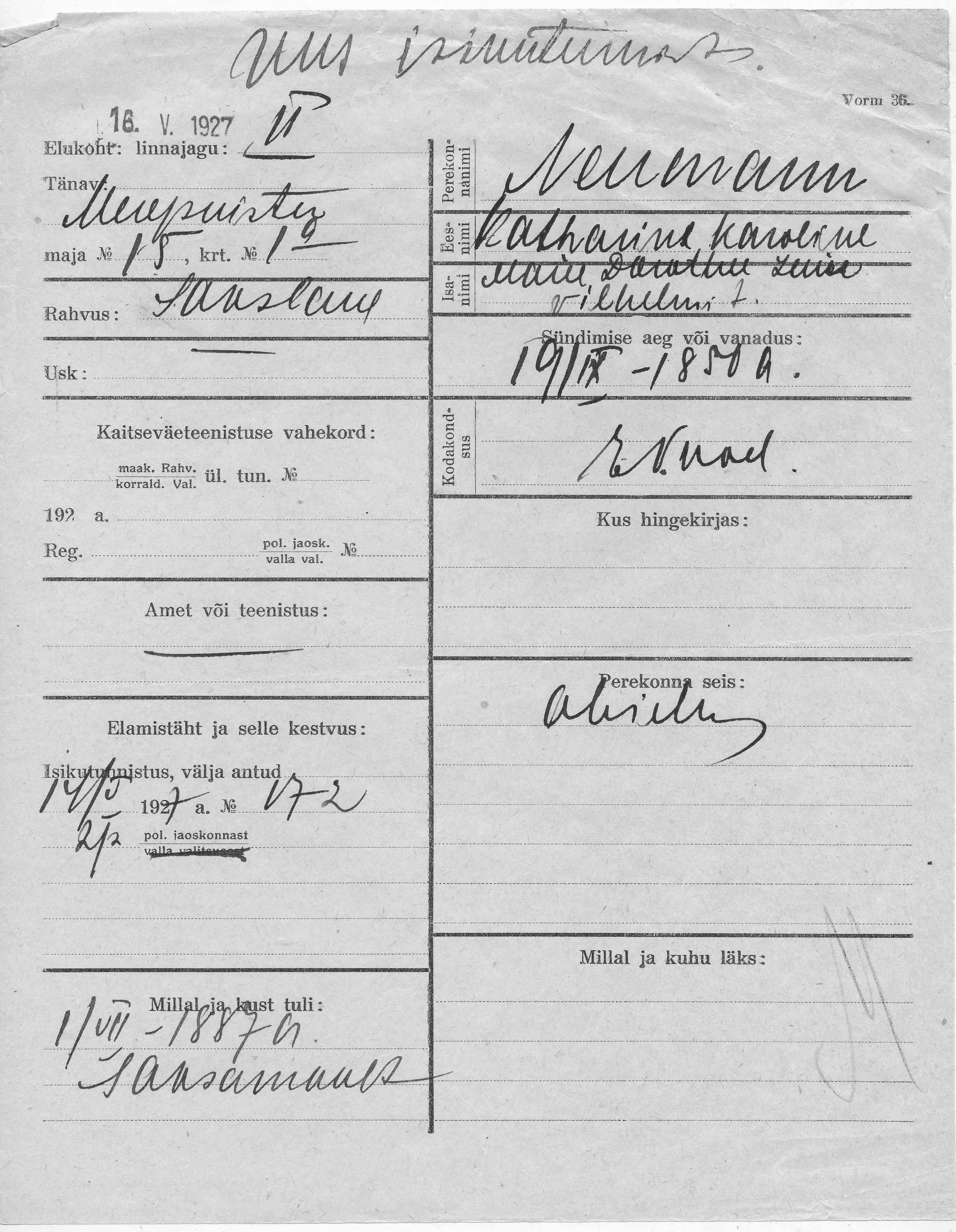 Neumann, Katharine Karoline Marie Dorothee Luise, Vilhelm