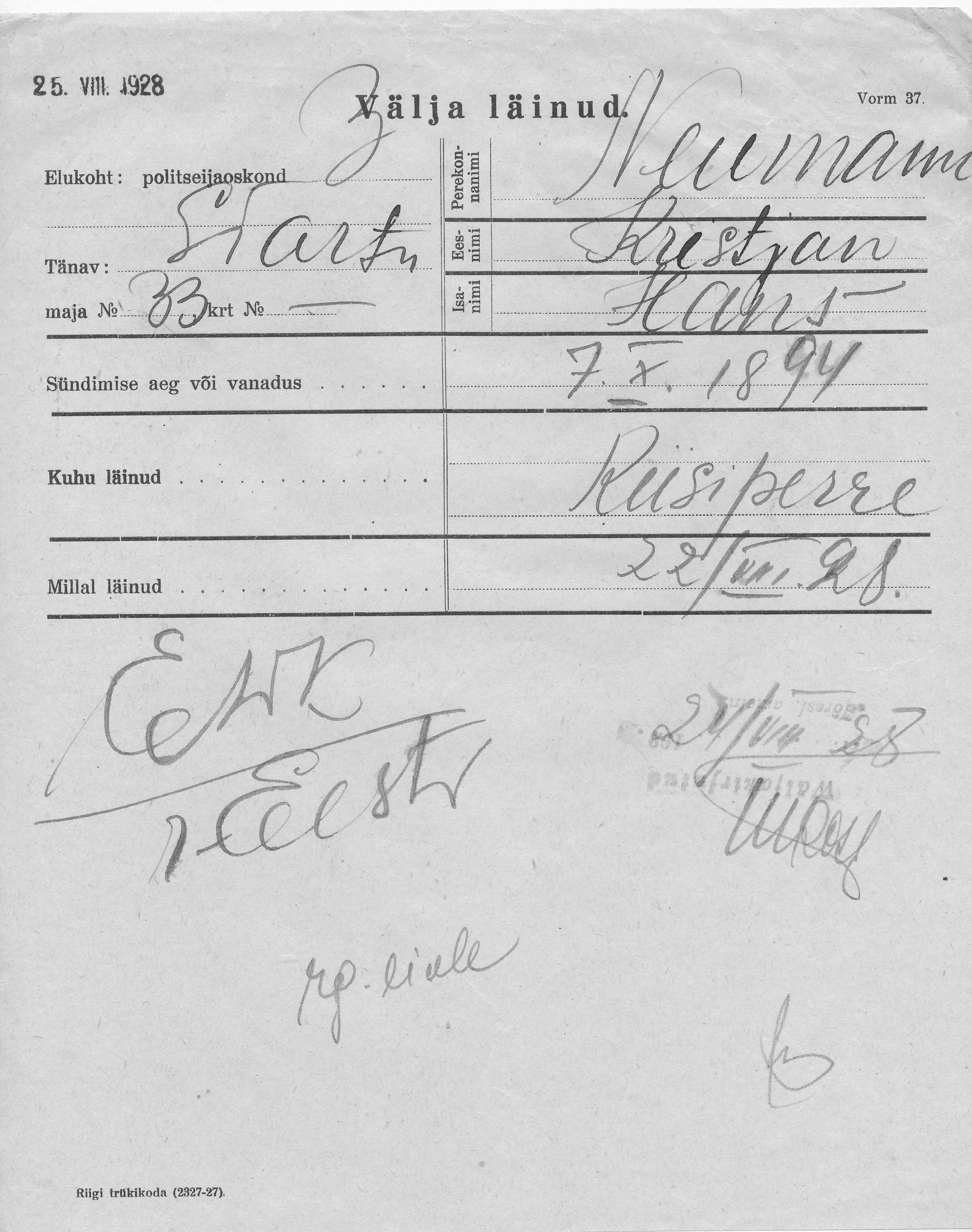 Neumann, Kristjan, Hans