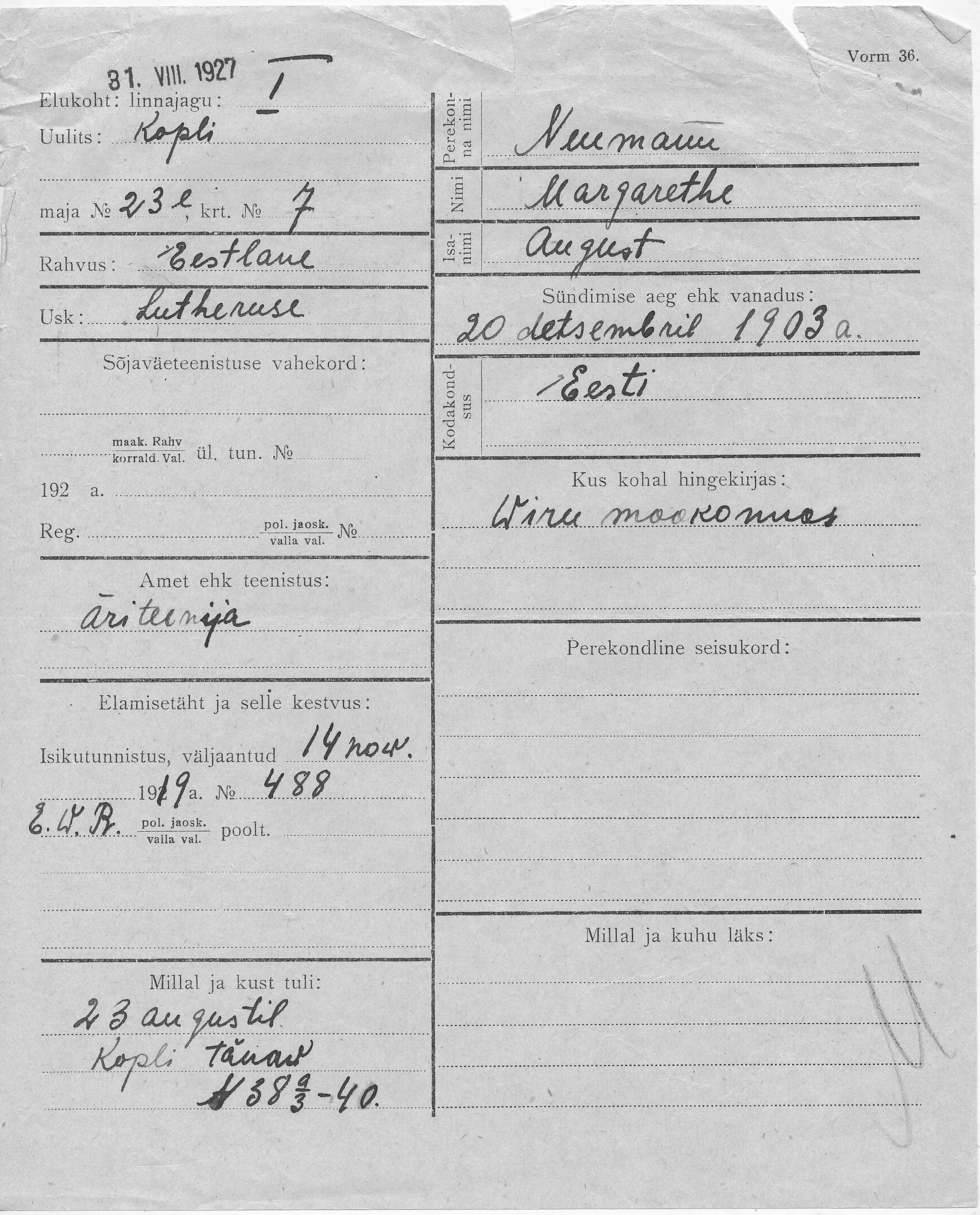 Neumann, Margarethe, August