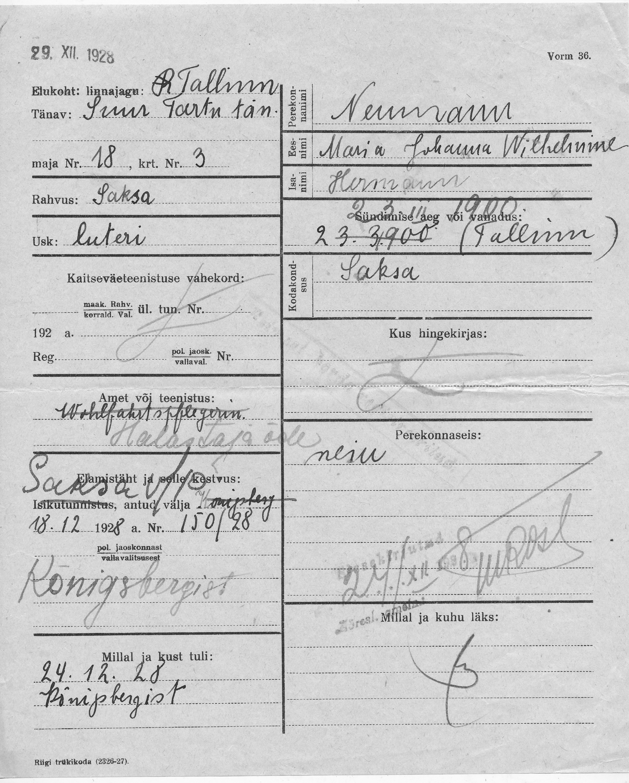 Neumann, Maria Johanna Wilhelmine, Hermann