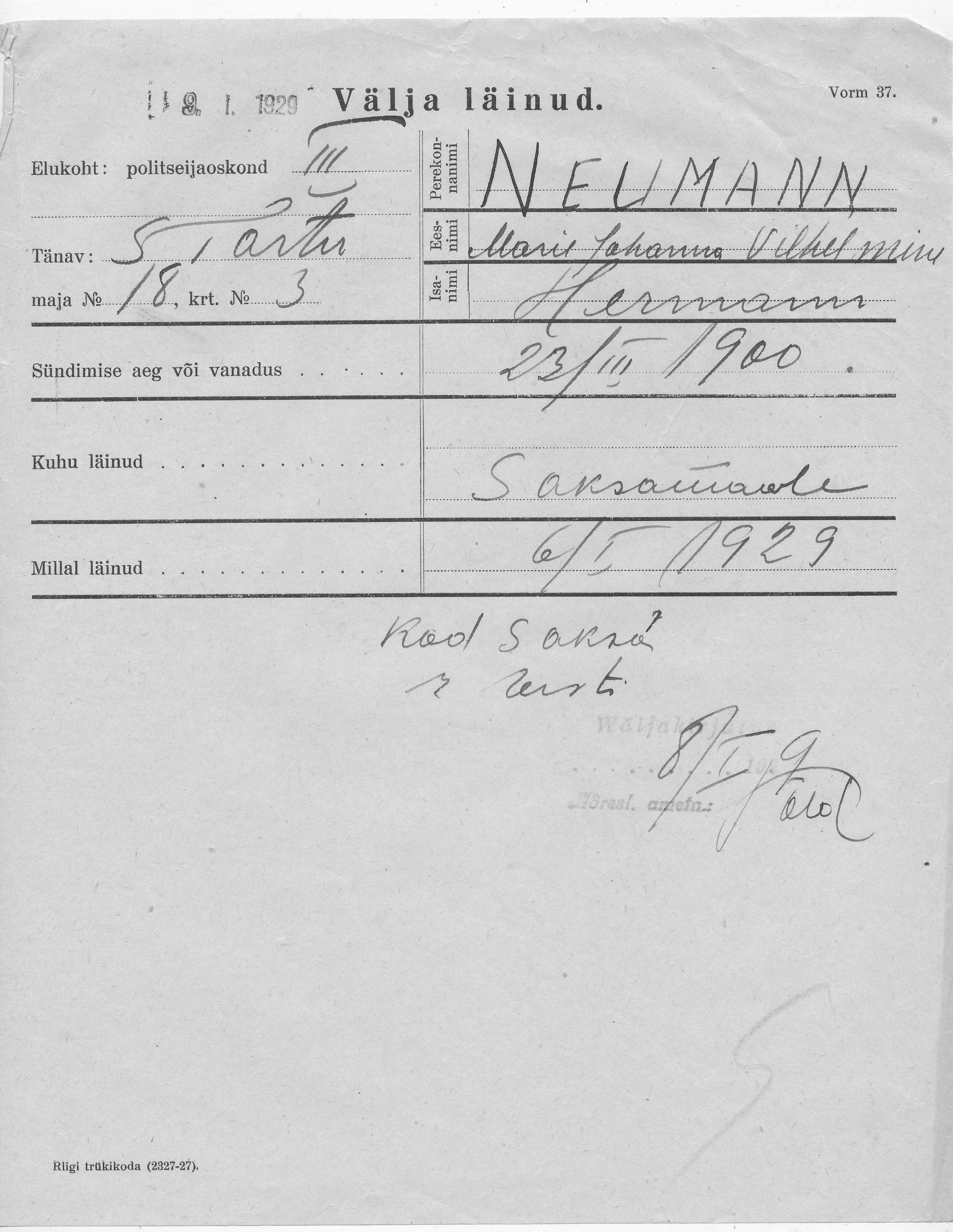 Neumann, Marie Johanna Vilhelmine, Hermann